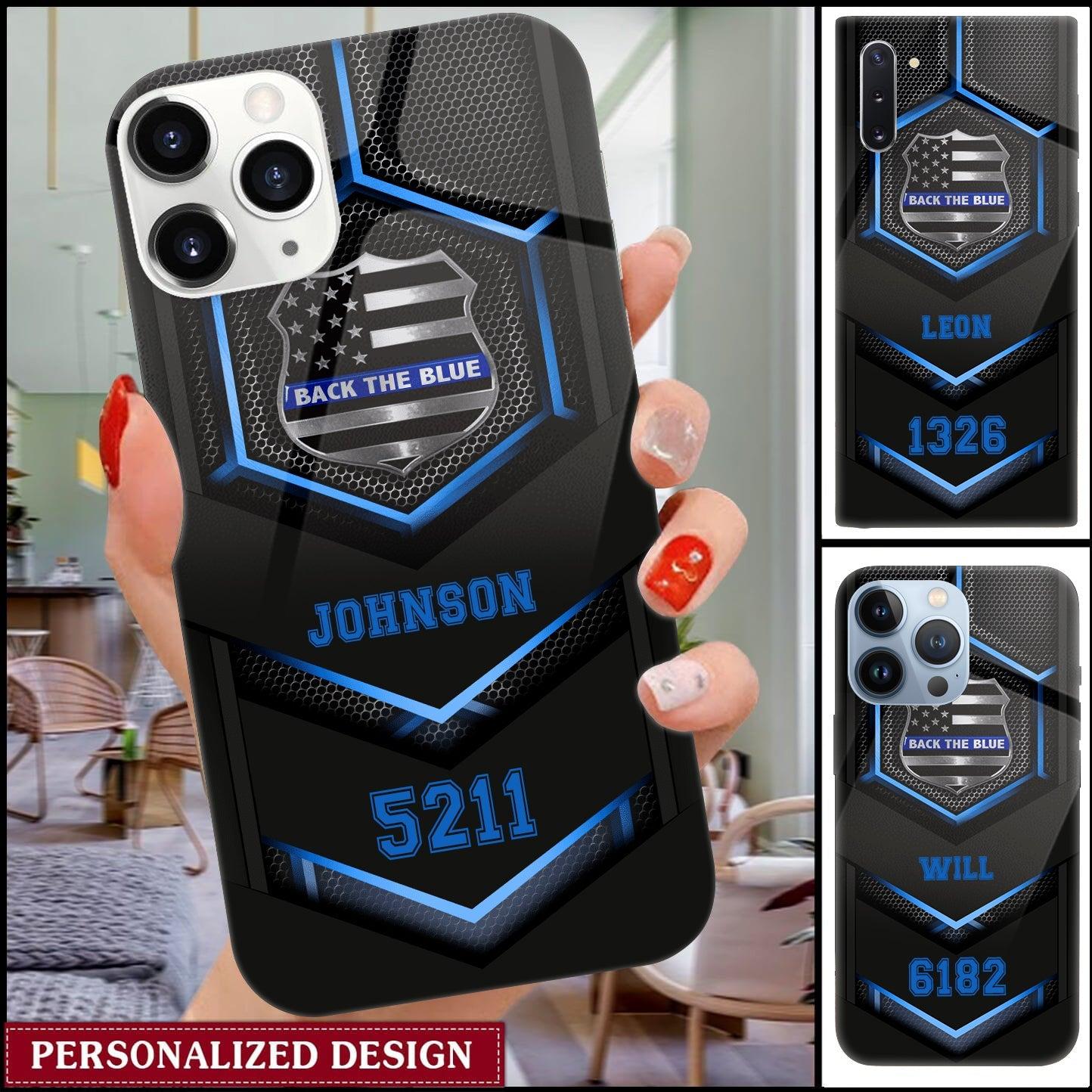 Personalized Police Officer Glass Phone Case | White-Label POD, 1-Piece Minimum - Custom Acrylic Glass Phone Case Wholesale | POD Dropship Supplier | MCDFL