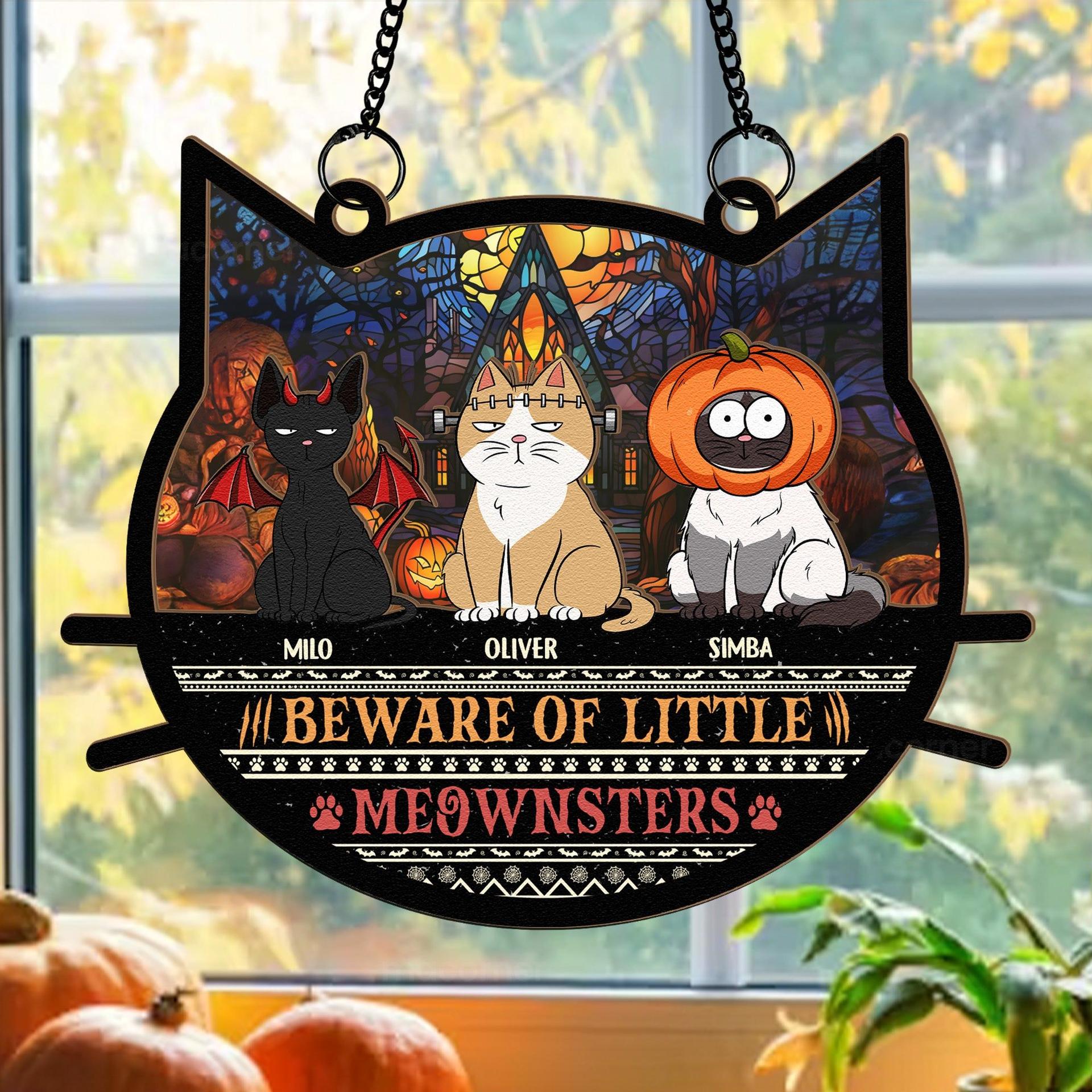 Personalized Halloween Cat Suncatcher Ornament | POD Wholesale, No Minimum - Custom Suncatcher Ornament Wholesale | POD Dropship Supplier | MCDFL