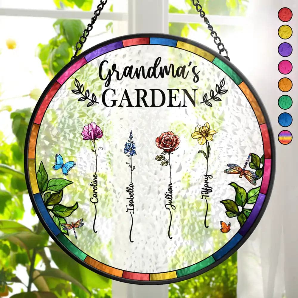 Personalized Birth Flower Suncatcher | White-Label POD, 1-Piece Minimum - Custom Stained Glass Suncatcher Wholesale | MCDFL