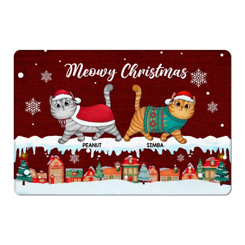 Personalized Cat Lover Christmas Doormat | White-Label POD, 1-Piece Minimum - Custom Doormat Wholesale | MCDFL