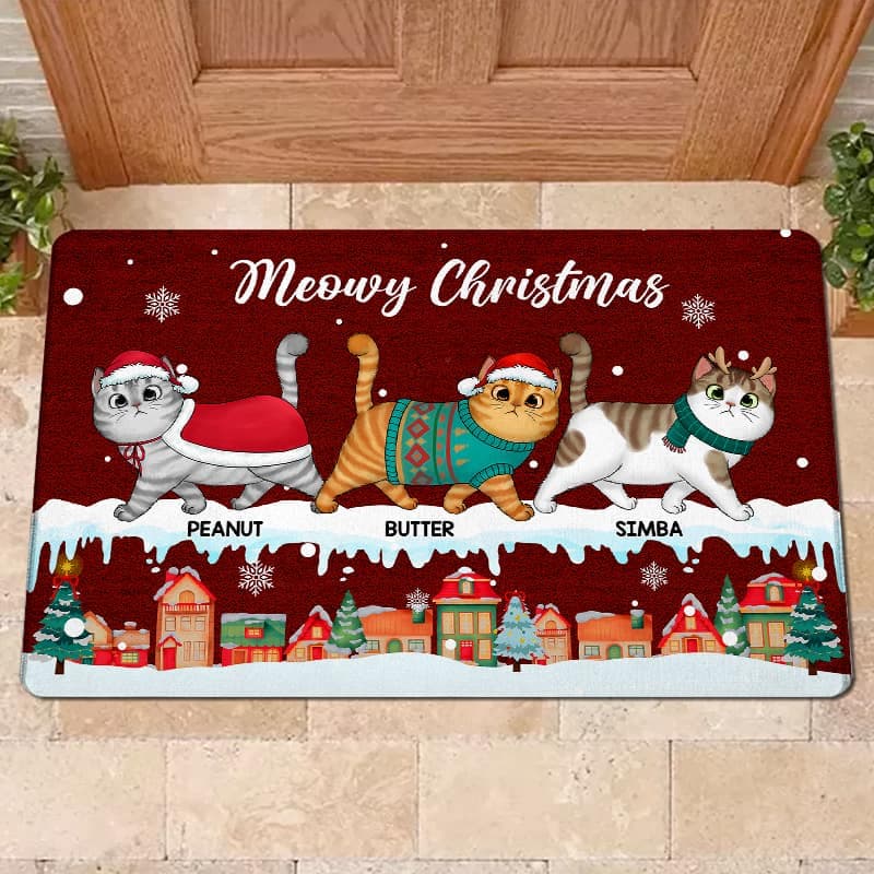 Personalized Cat Christmas Doormat | White-Label POD, 1-Piece Minimum gallery thumbnail - Doormat