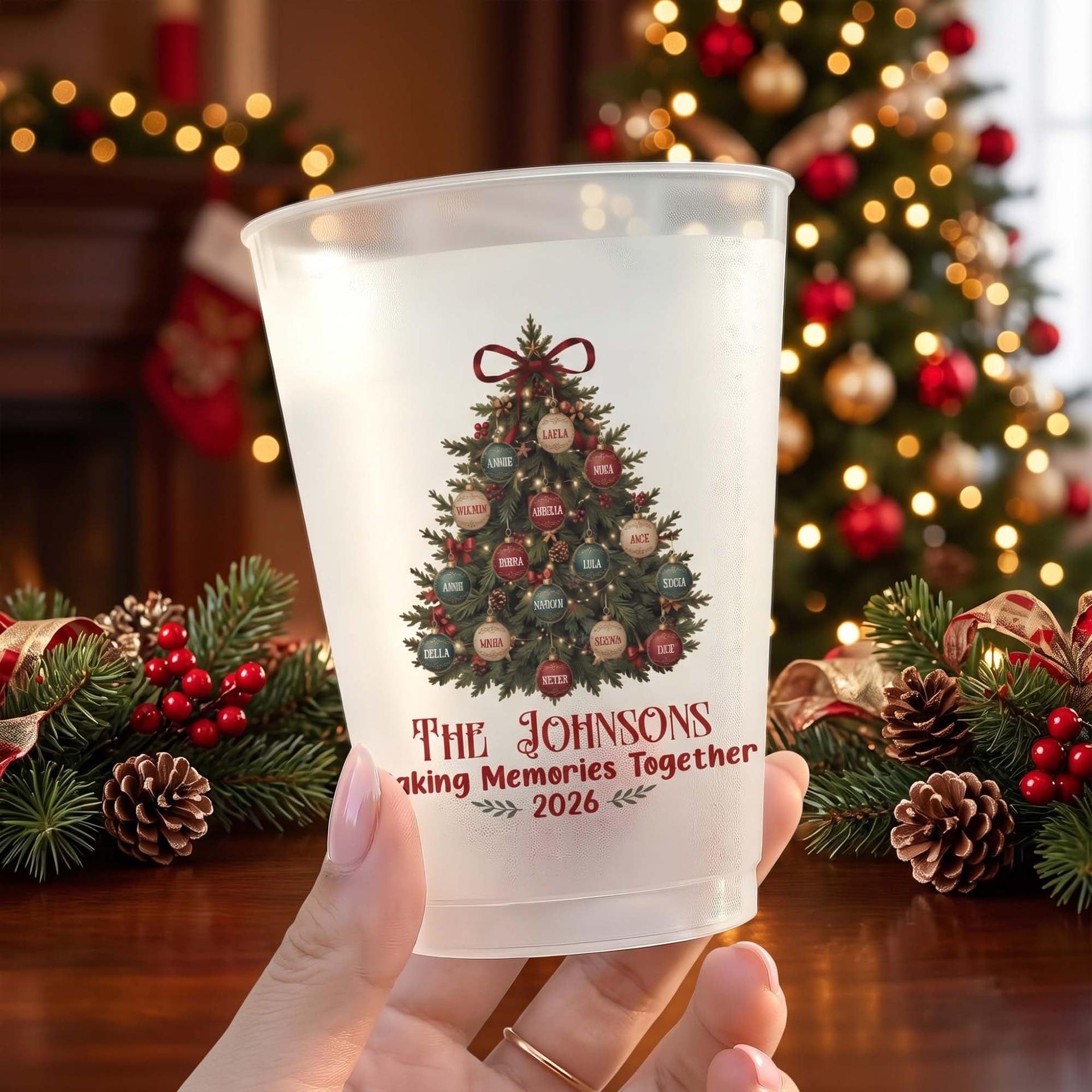 Custom Family Name Christmas Cups | POD Dropship, No Minimum - Custom Frosted Cups High Quality View | MCDFL
