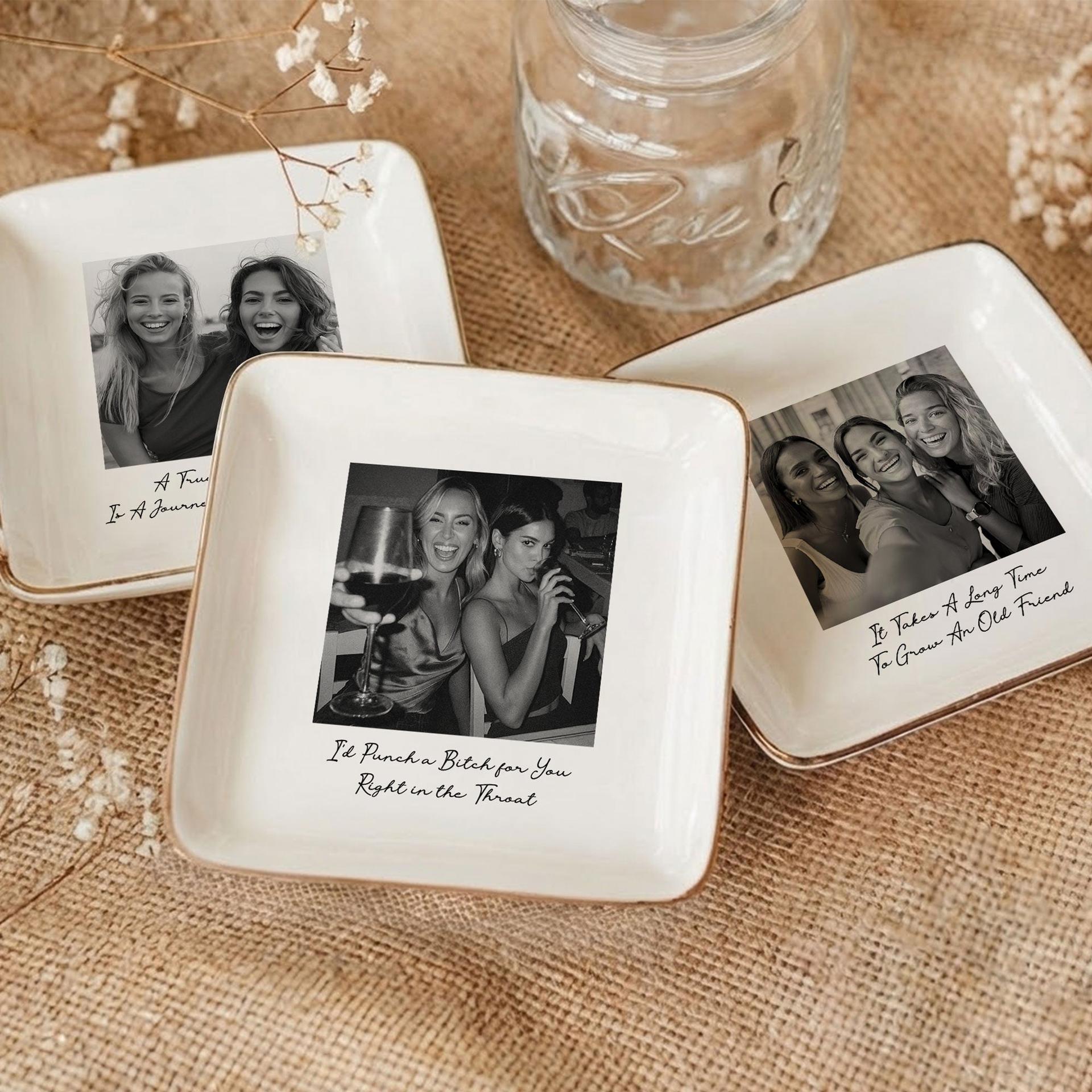 Custom Bestie Photo Trinket Tray | POD Jewelry Dish, MOQ 1 Dropship - Custom Jewelry Dish Wholesale | MCDFL