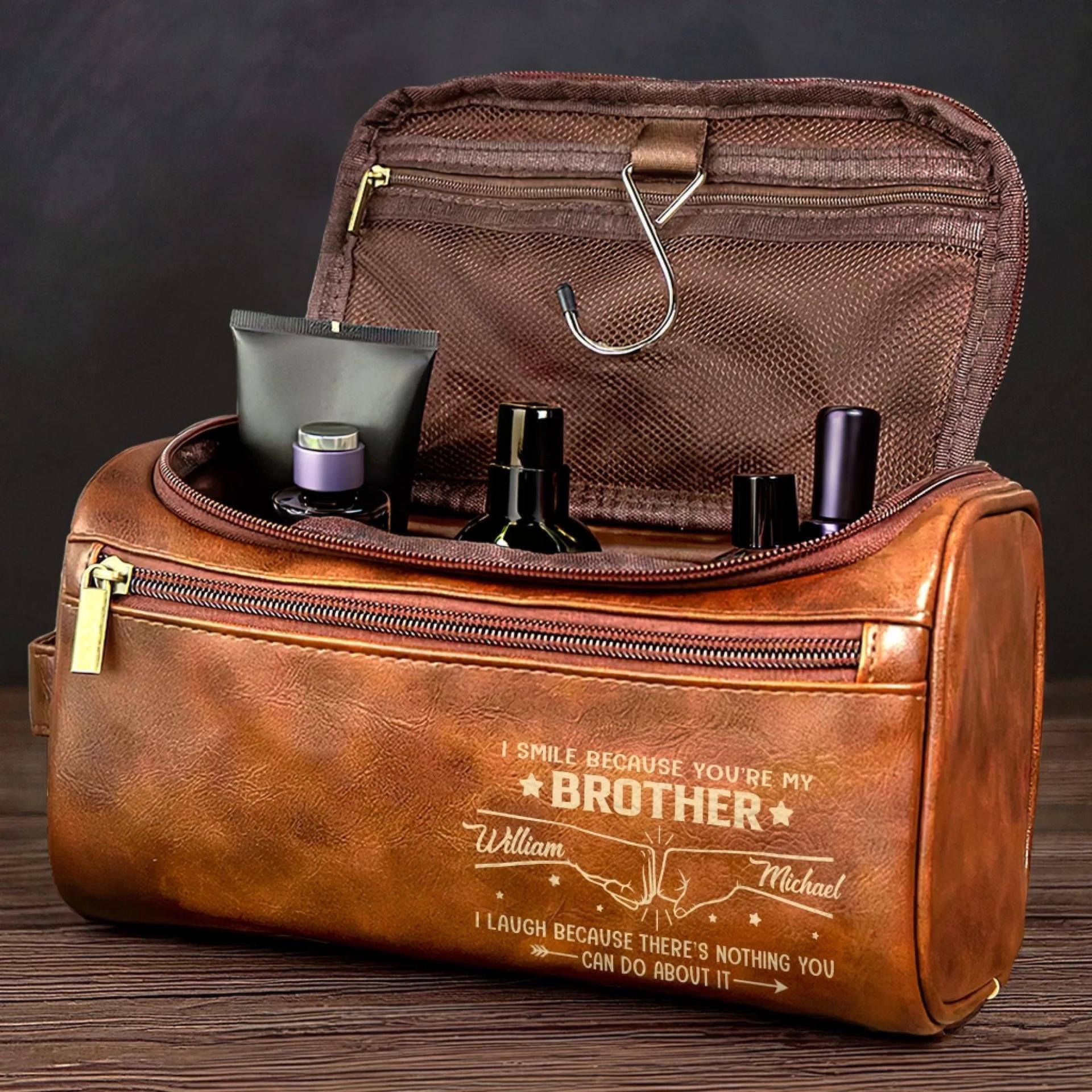 Personalized Leather Toiletry Bag for Men | White-Label, 1-Piece Minimum - Custom Leather Toiletry Bag Wholesale | POD Dropship Supplier | MCDFL