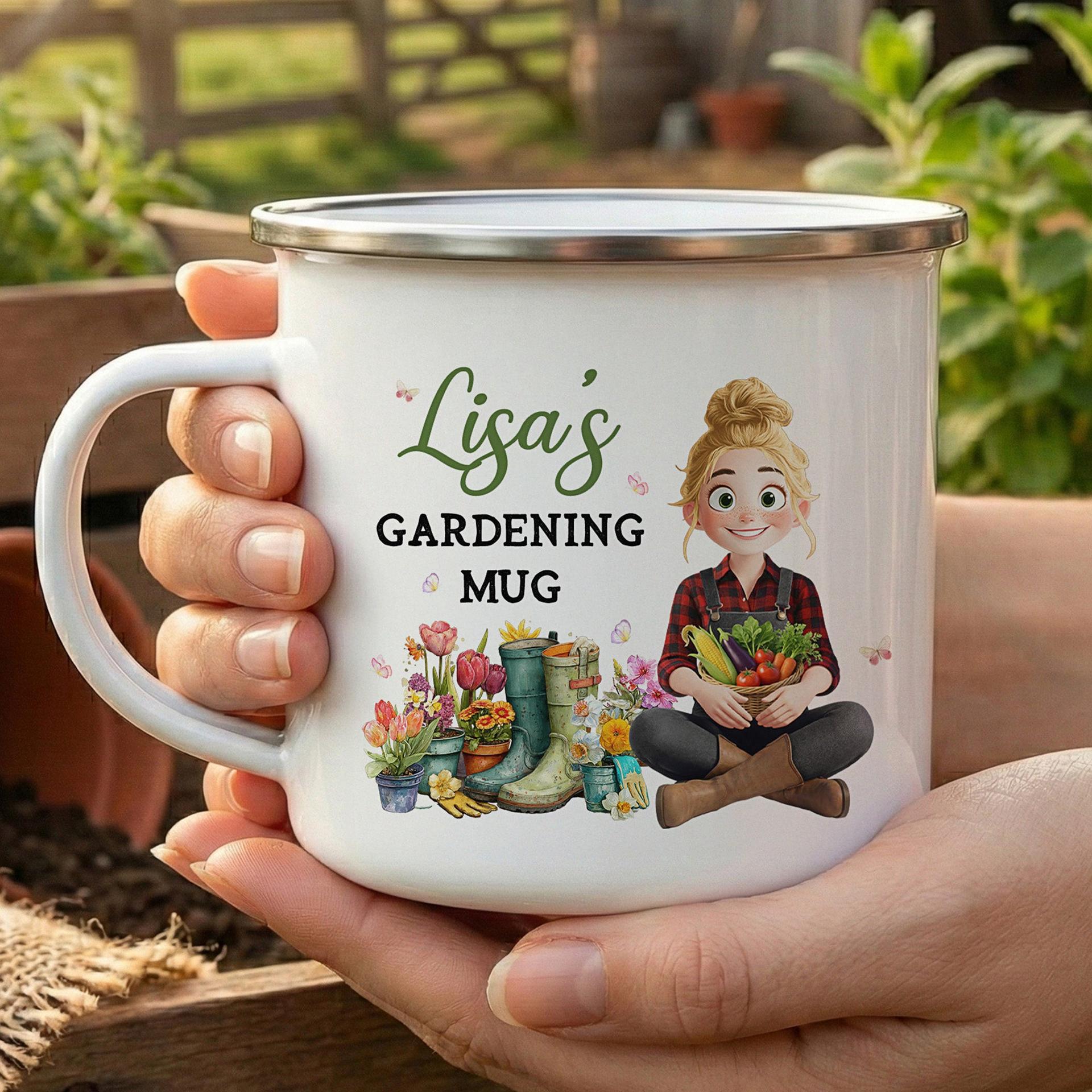 Personalized Gardening Enamel Mug | Custom Print on Demand, 1-Piece Minimum - Custom Enamel Mug Wholesale | POD Dropship Supplier | MCDFL