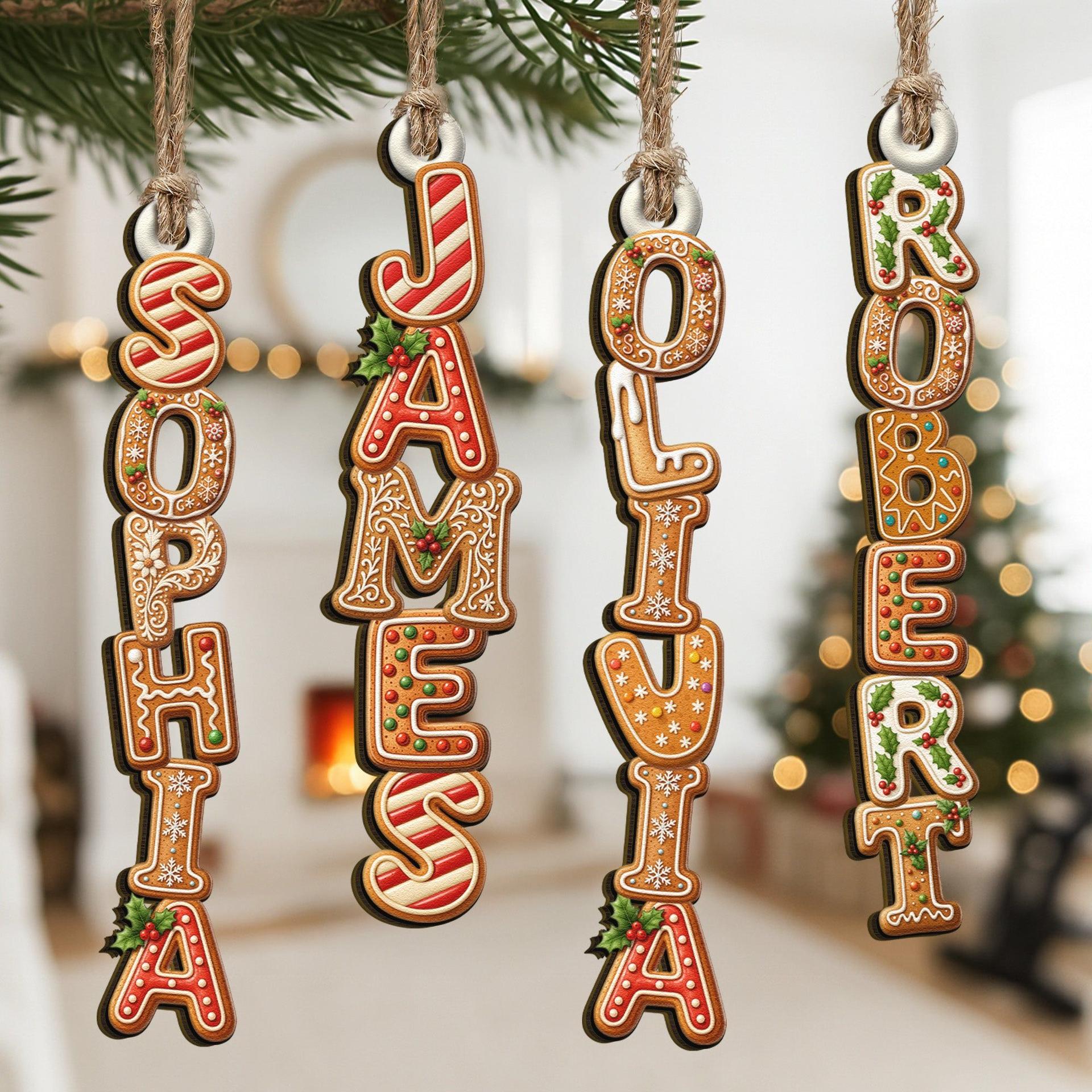 Custom Gingerbread Family Name Ornament | POD Dropship, No MOQ, Laser-Cut Wood - Custom Wooden Ornament Wholesale | MCDFL