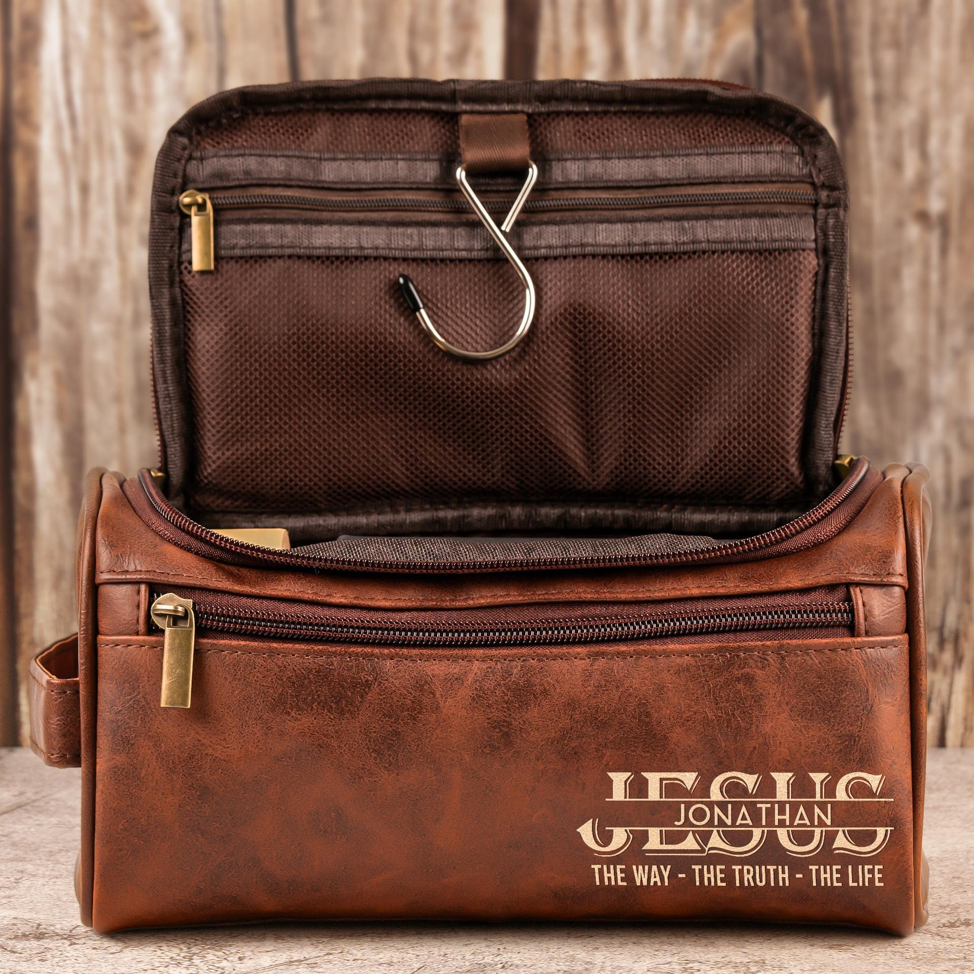Personalized Jesus Leather Toiletry Bag | Custom Print on Demand, White-Label - Custom Leather Toiletry Bag Wholesale | MCDFL
