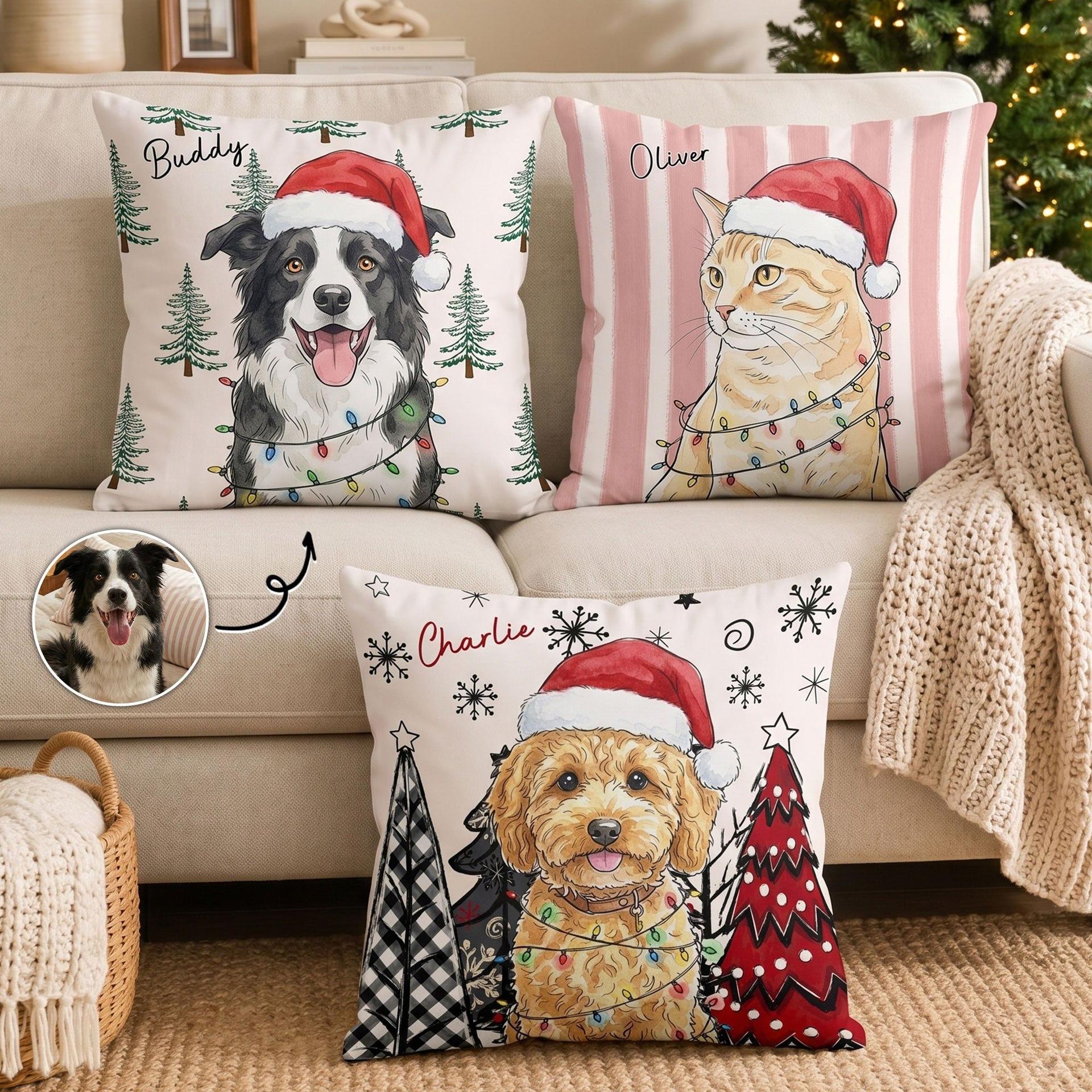 Custom Pet Photo Watercolor Art Square Pillow | POD Dropship, MOQ 1 Factory Direct - Custom Square Pillow Wholesale | MCDFL