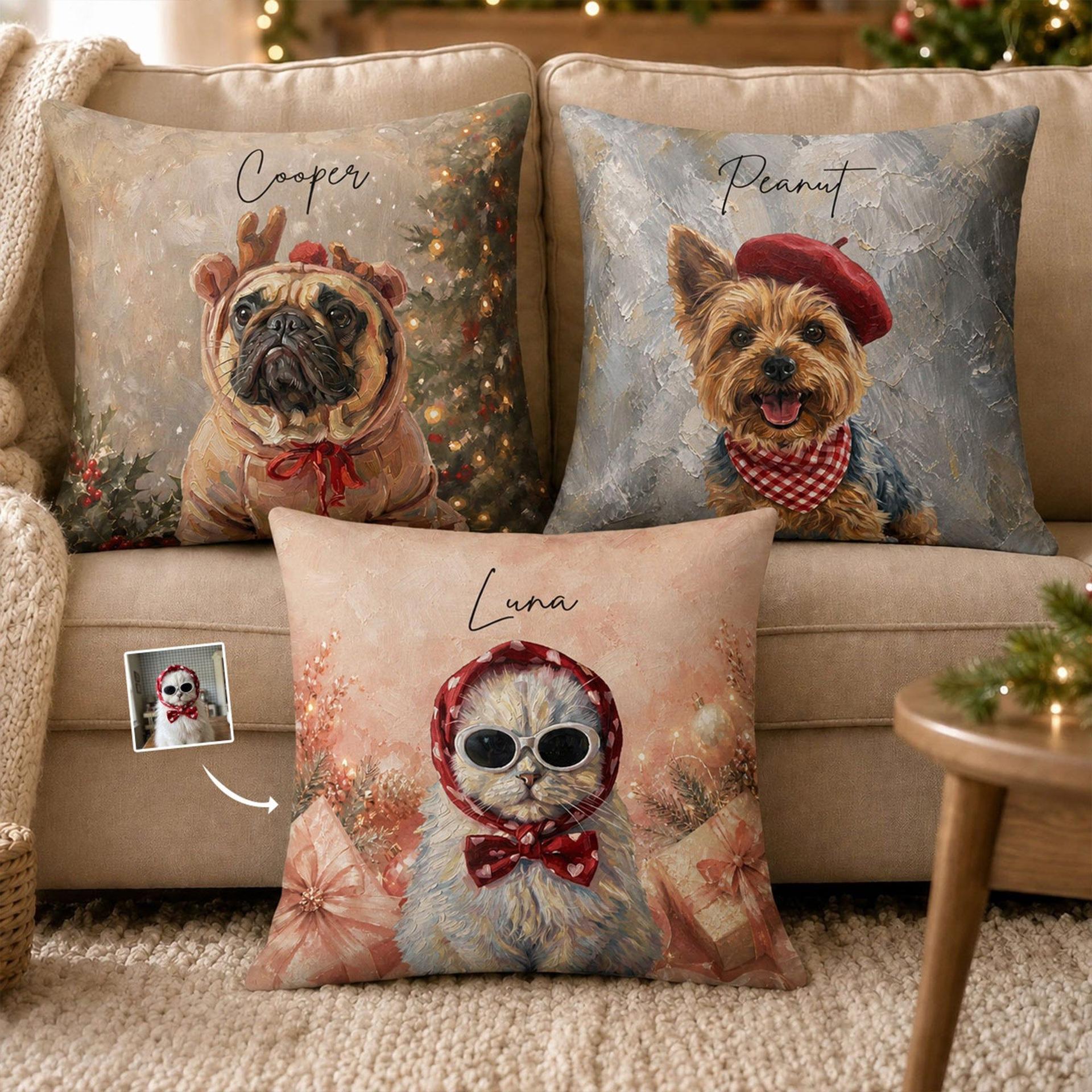 Custom Pet Portrait Oil Painting Pillow | POD Dropship, MOQ 1 Factory Direct - Custom Square Pillow Wholesale | MCDFL