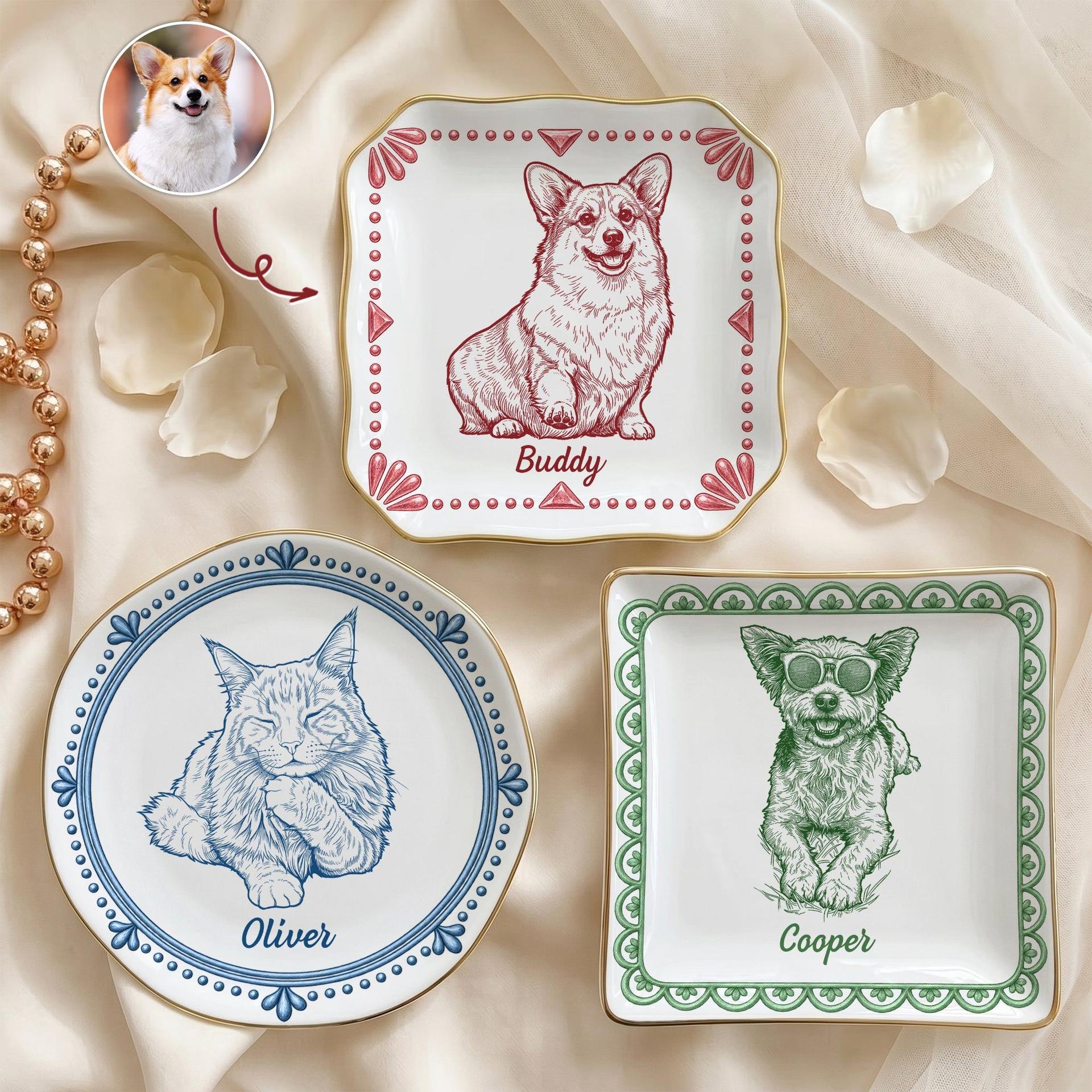 Custom Pet Portrait Sketch Ring Dish | POD Dropship, Low MOQ, Fast Global Ship - Custom Jewelry Dish Wholesale | POD Dropship Supplier | MCDFL