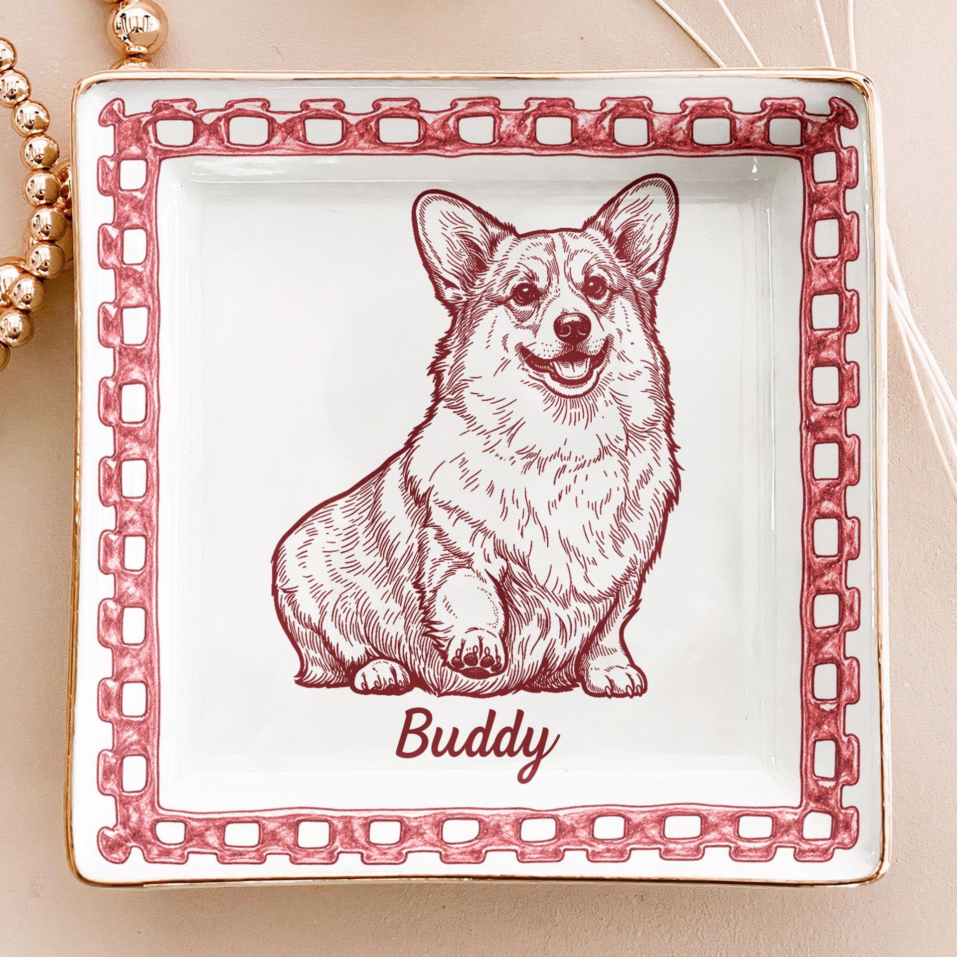 Custom Pet Portrait Sketch Ring Dish | POD Dropship, Low MOQ, Fast Global Ship - Jewelry Dish Detail | Wholesale POD Supplier | MCDFL