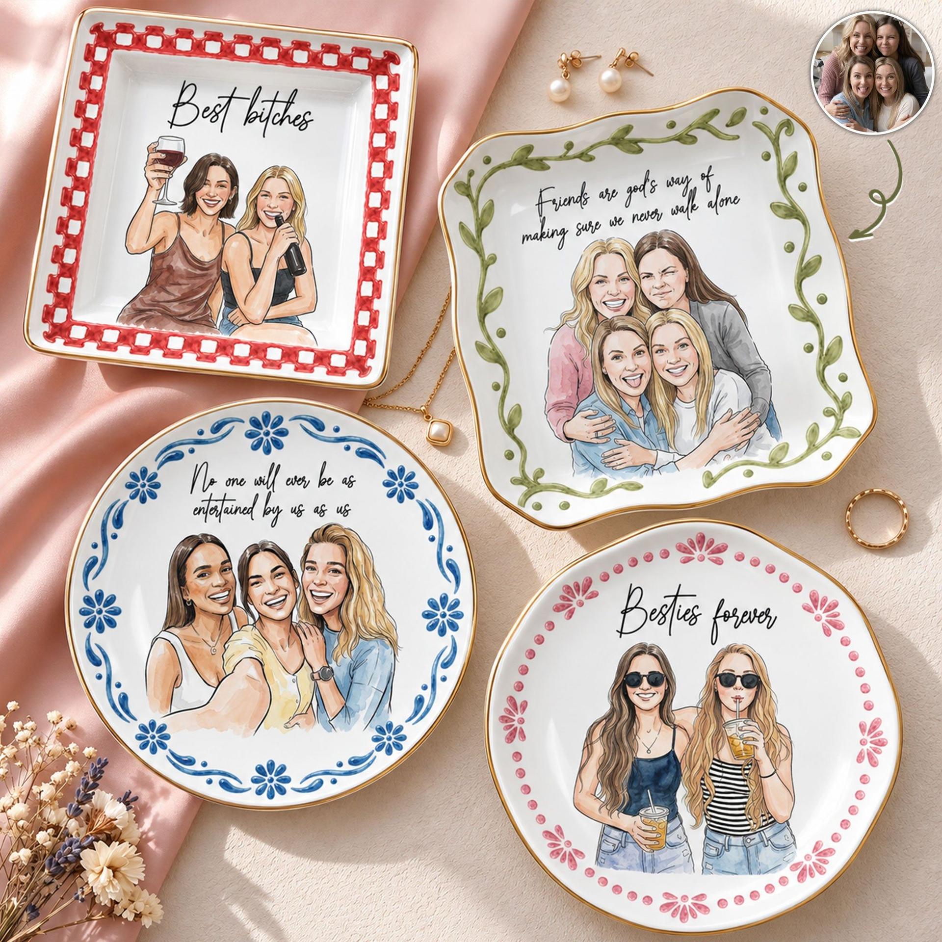Custom Photo Best Friends Watercolor Jewelry Dish | POD Dropship, No Minimum - Custom Jewelry Dish Wholesale | POD Dropship Supplier | MCDFL