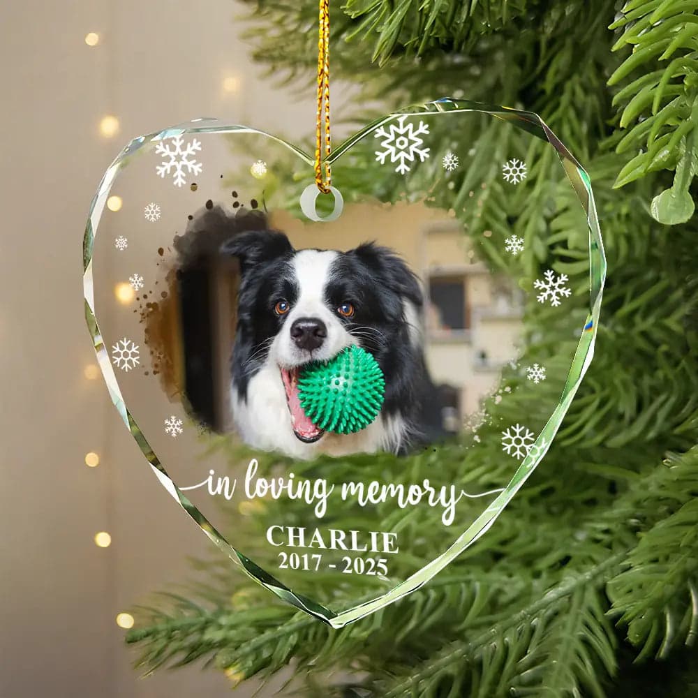 Custom Photo Pet Memorial Heart Ornament | White-Label Dropship, 1-Piece Minimum - Glass Ornament Detail | Wholesale POD Supplier | MCDFL