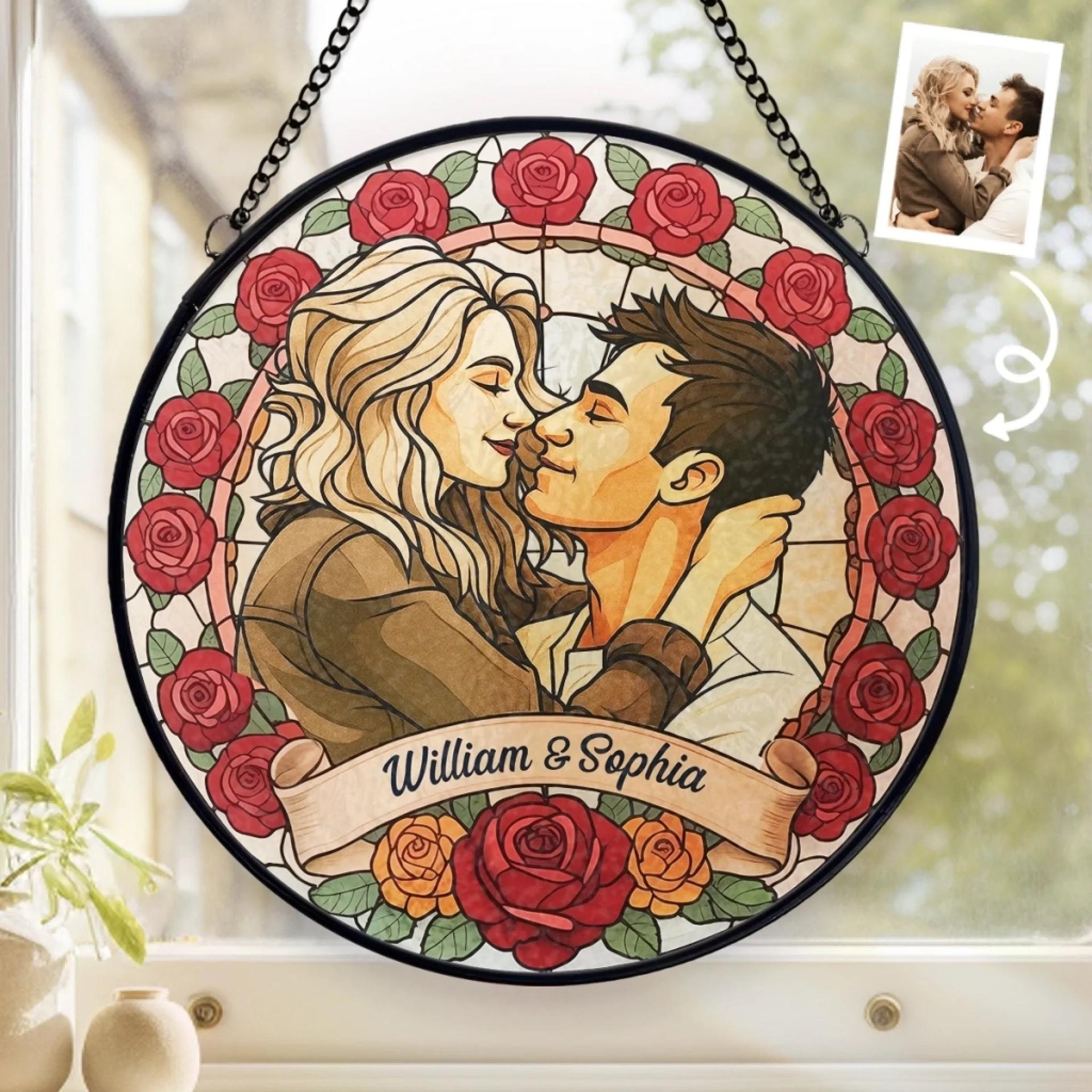 Personalized Photo Suncatcher for Couples | POD Dropship, 1-Piece Minimum - Custom Stained Glass Suncatcher Wholesale | POD Dropship Supplier | MCDFL