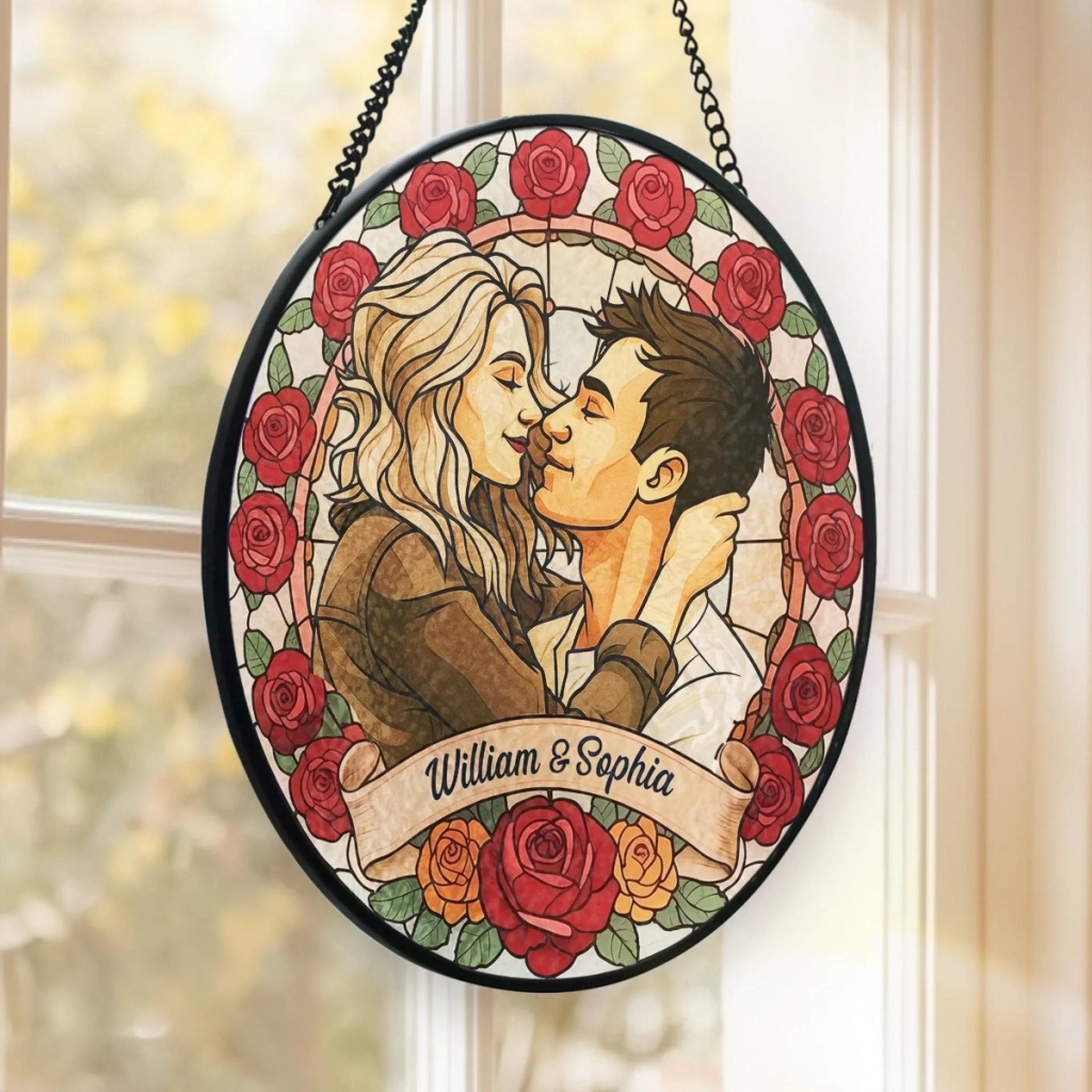 Personalized Photo Suncatcher for Couples | POD Dropship, 1-Piece Minimum - Stained Glass Suncatcher Detail | Wholesale POD Supplier | MCDFL