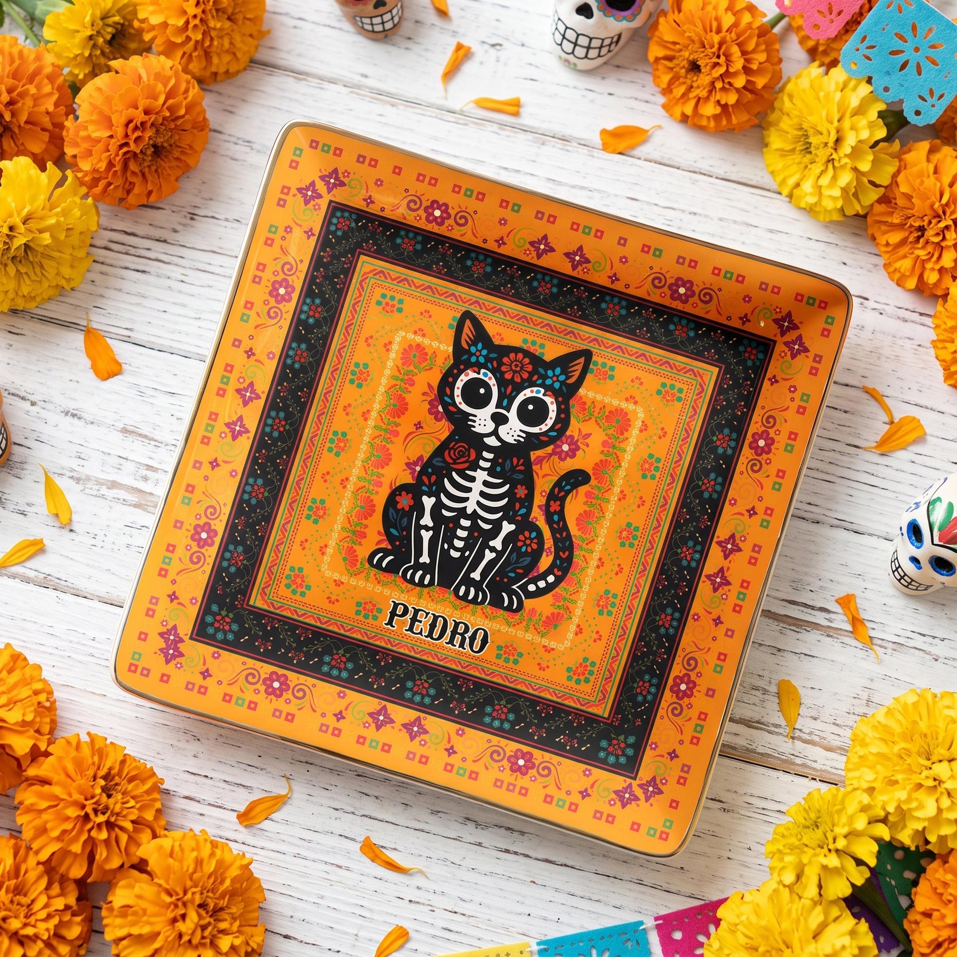 Day of Dead Pet Jewelry Dish, Custom Print POD | MOQ 1 Factory Direct - Jewelry Dish Detail | Wholesale POD Supplier | MCDFL