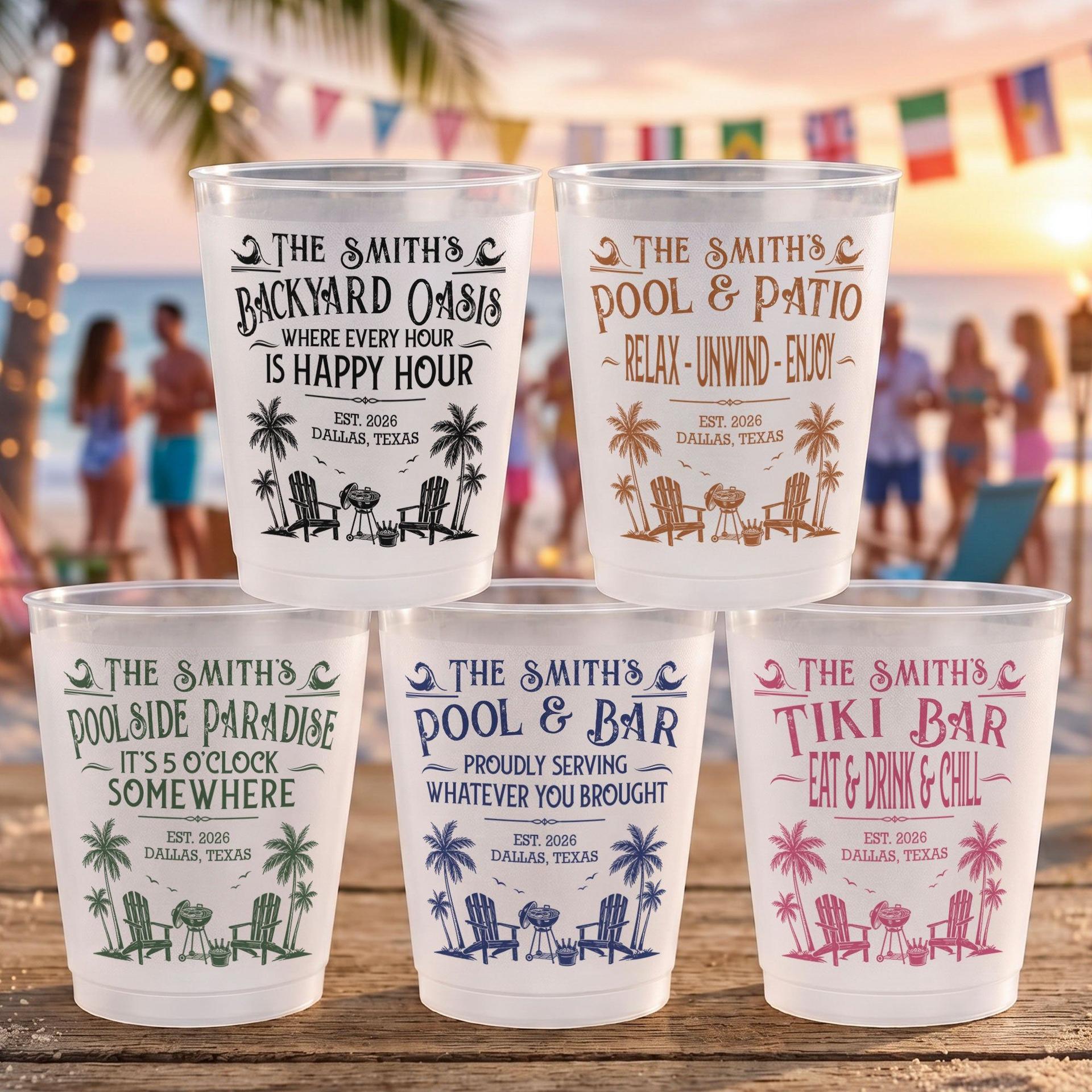 Personalized Pool Party Cups | Custom Print Dropship, 12oz & 16oz - Custom Frosted Cups High Quality View | MCDFL