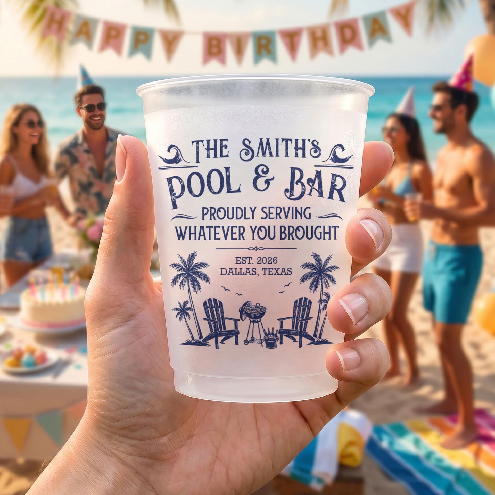 Personalized Pool Party Cups | Custom Print Dropship, 12oz & 16oz gallery thumbnail - Frosted Cups