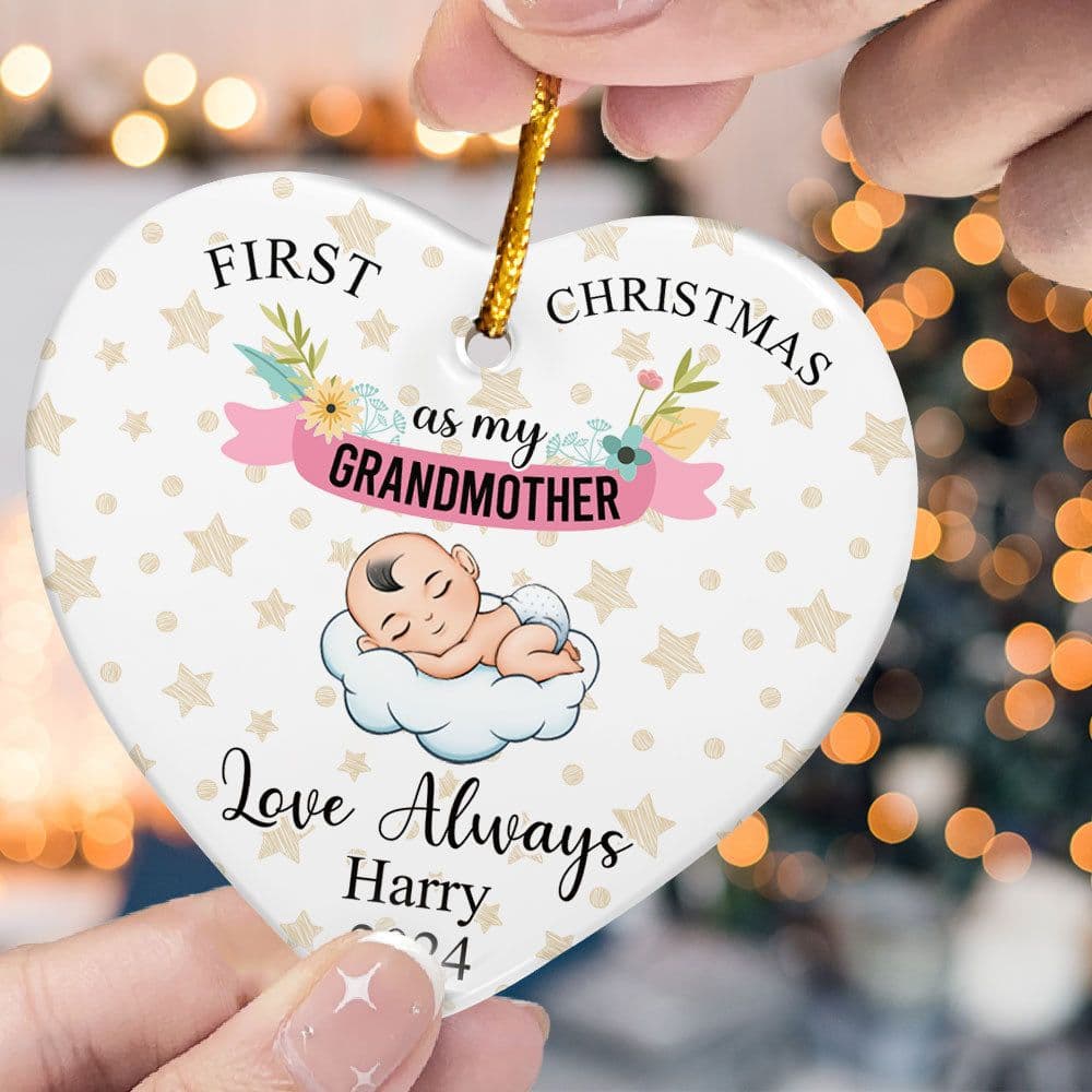 First Christmas As Grandmother Ceramic Ornament | Dye-Sublimation, No Minimum - Ceramic Ornament Detail | Wholesale POD Supplier | MCDFL