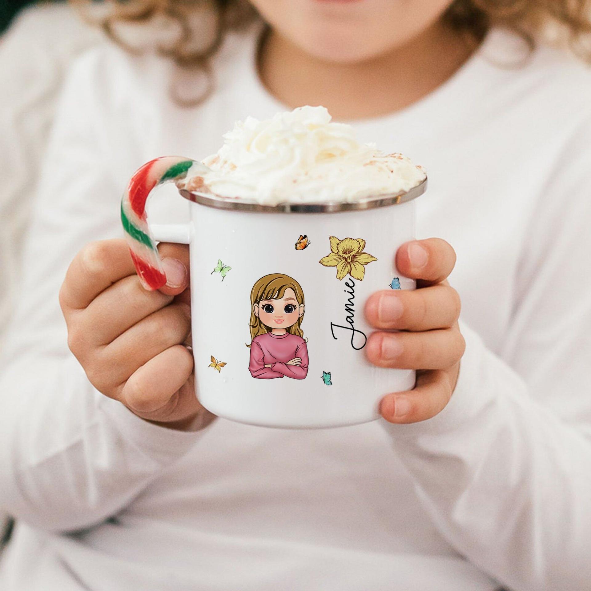Personalized Birth Flower Enamel Mug for Kids | White-Label POD, 1-Piece Minimum - Enamel Mug Detail | Wholesale POD Supplier | MCDFL