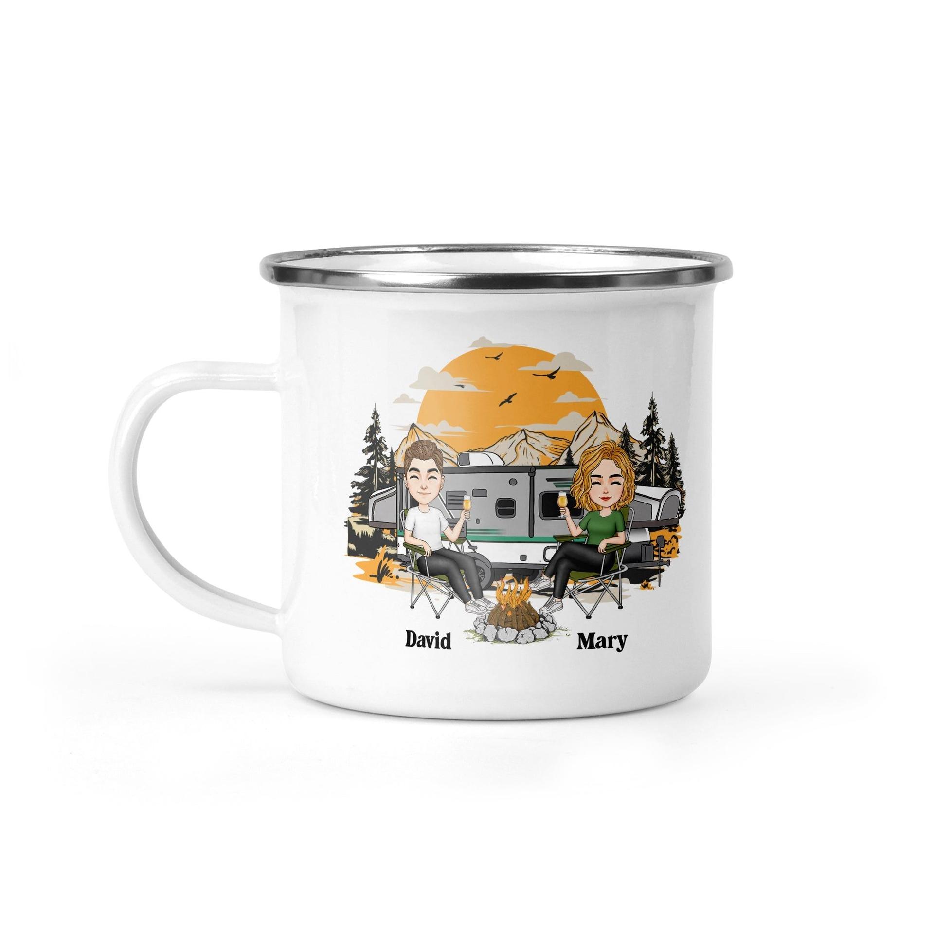 Personalized Couples Camping Mug | White-Label Dropship, No Minimum Order - Enamel Mug Detail | Wholesale POD Supplier | MCDFL