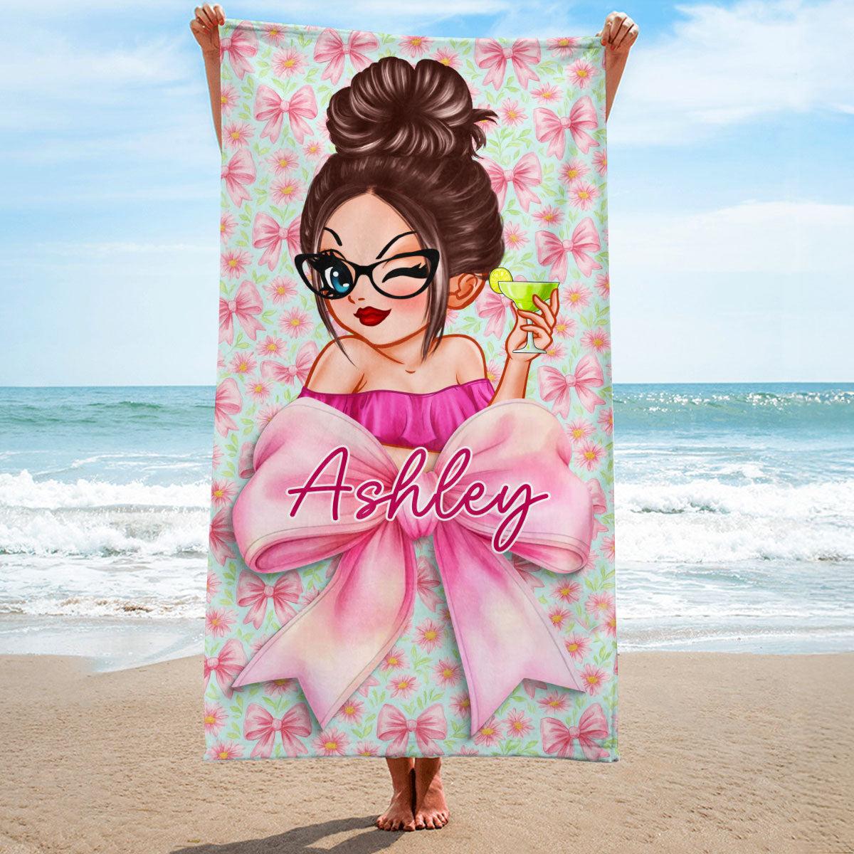 Personalized Bow Floral Beach Towel for Summer Gifts | Custom Print on Demand, 1-Piece Minimum - Custom Beach Towel Wholesale | MCDFL