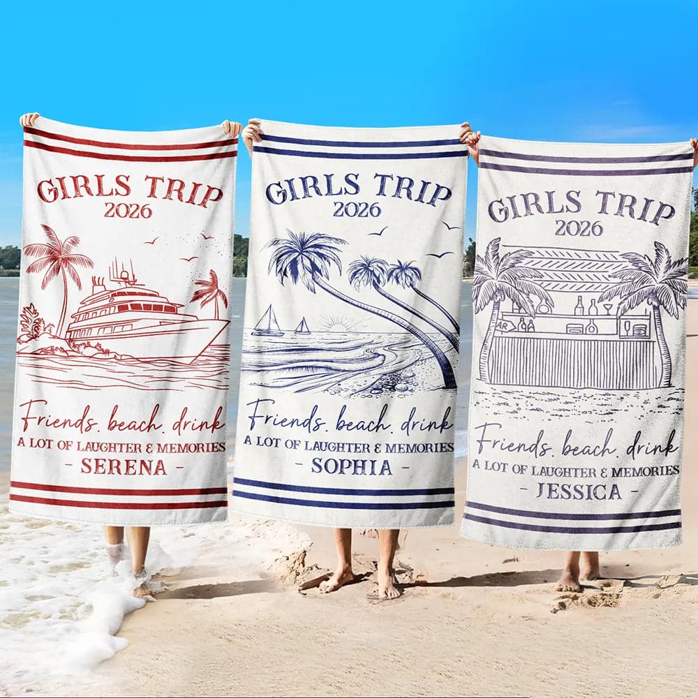 Custom Girls Trip Beach Towel for Bachelorette Parties | Blind Dropship, 1-Piece Minimum - Custom Beach Towel Wholesale | MCDFL