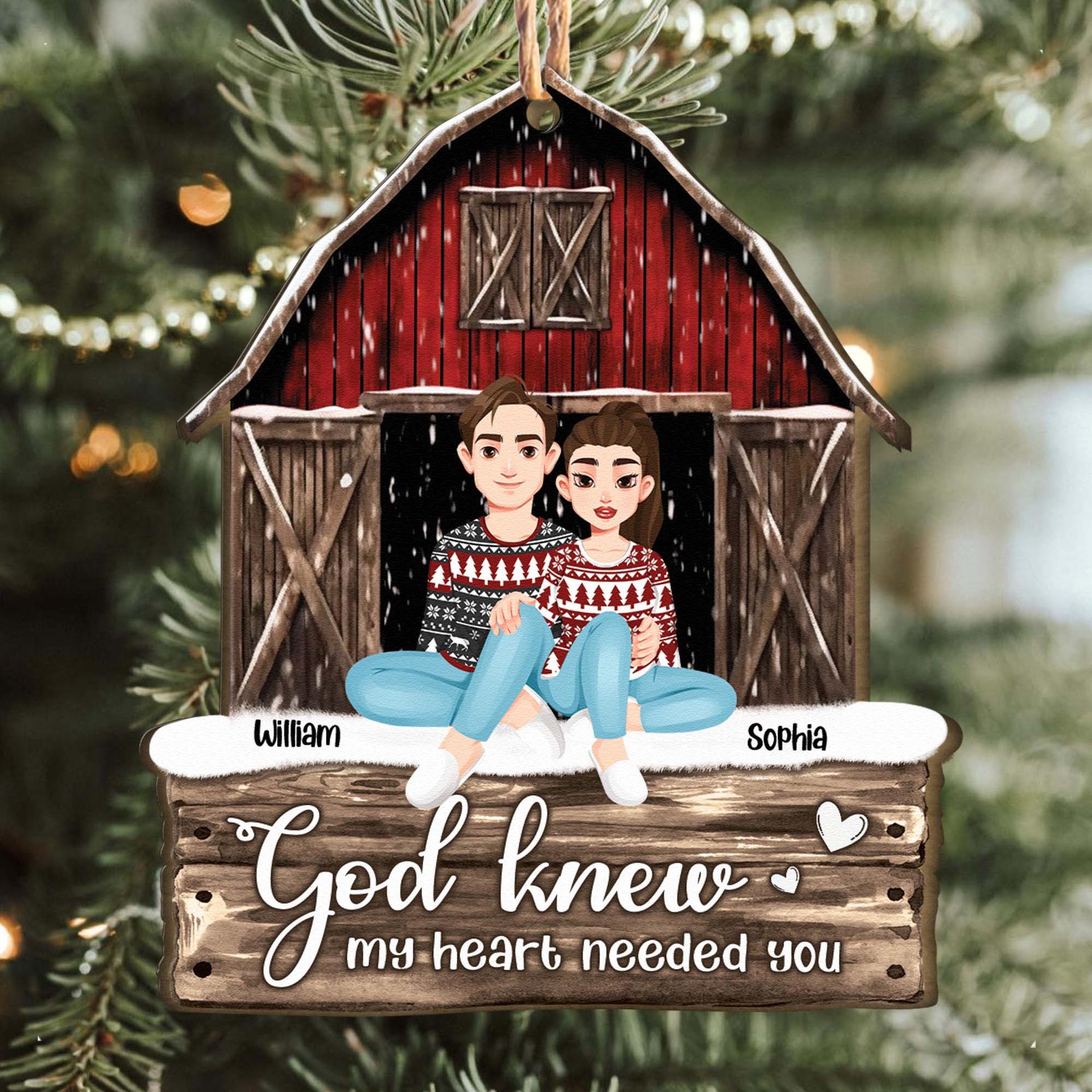 Rustic Red Barn Couples Ornament | Blind Dropship, 1-Piece Minimum - Custom Wooden Ornament Wholesale | MCDFL