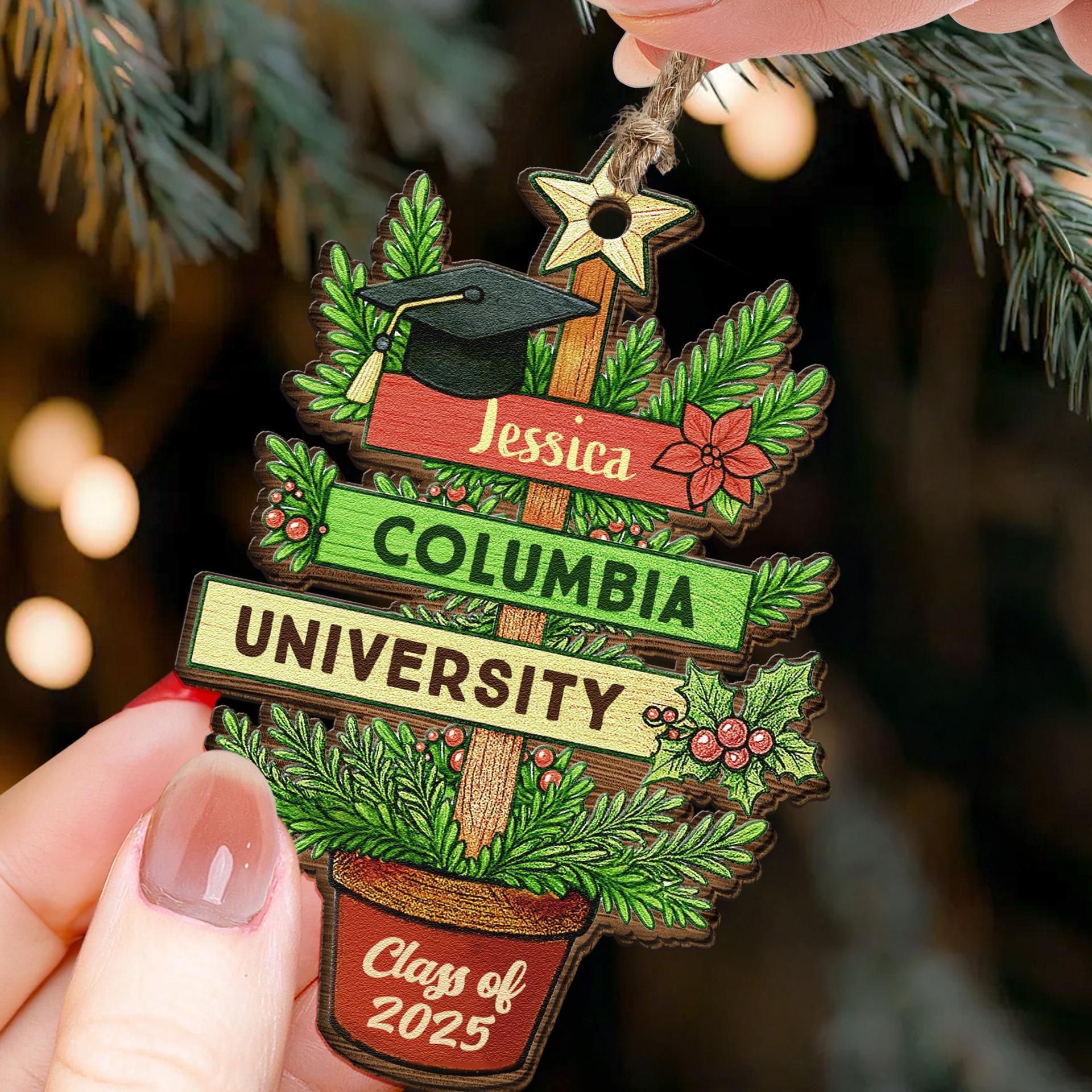 Personalized Graduation Christmas Tree Ornament | White-Label, 1-Piece Minimum - Wooden Ornament Detail | Wholesale POD Supplier | MCDFL