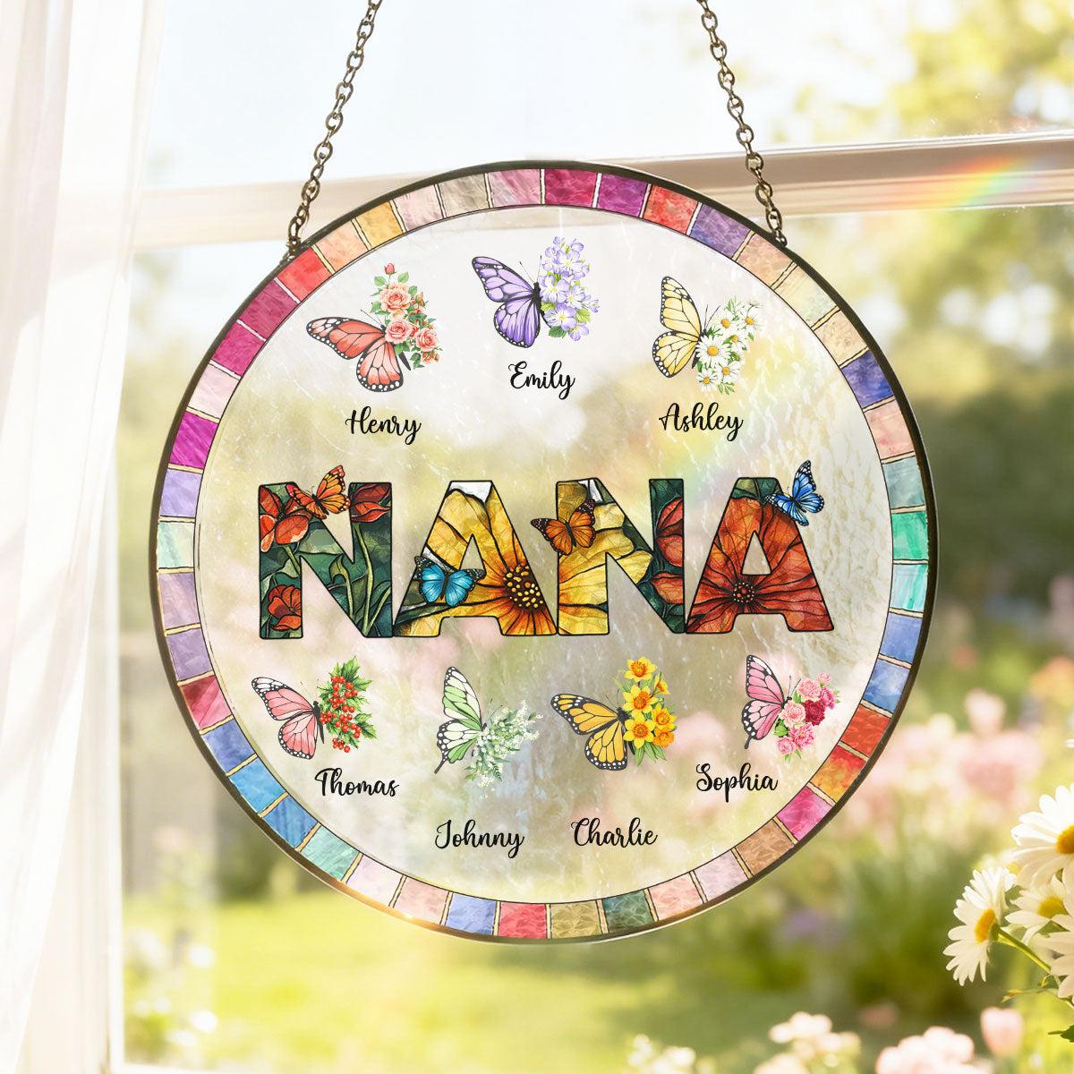 Personalized Butterfly Suncatcher for Grandma | Blind Dropshipping, 1-Piece Minimum - Custom Stained Glass Suncatcher Wholesale | MCDFL
