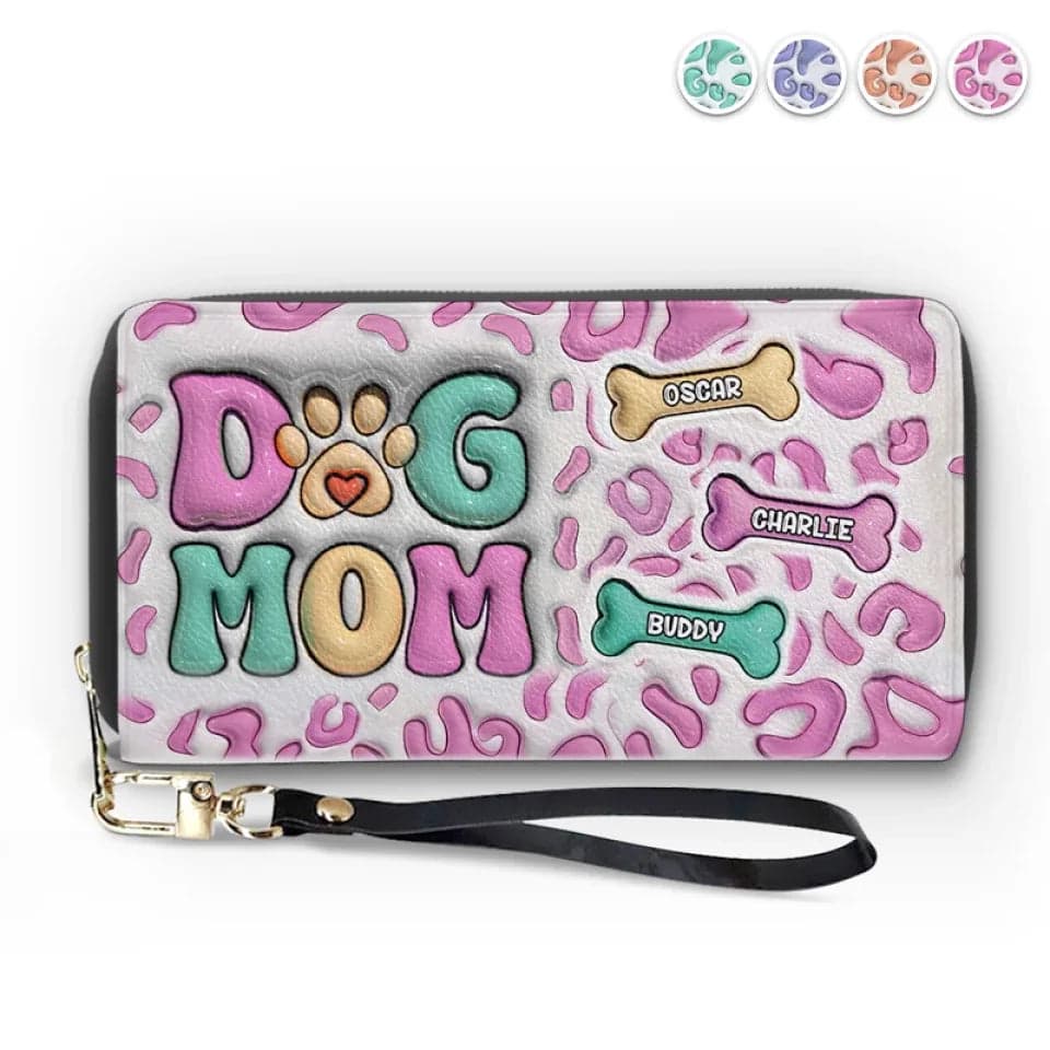 Custom Dog Lover Leather Wallet with 3D Effect | White-Label POD, 1-Piece Minimum - Custom Leather Long Wallet Wholesale | MCDFL