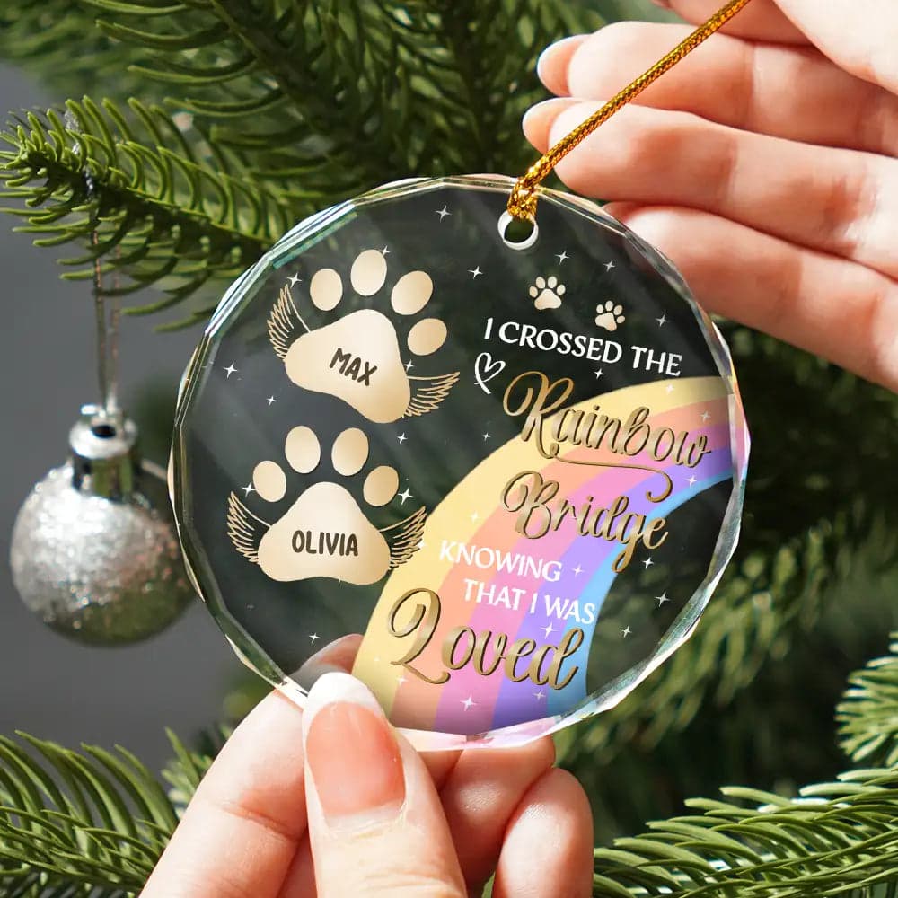 Personalized Pet Memorial Glass Ornament | White-Label, MOQ 1 - Glass Ornament Detail | Wholesale POD Supplier | MCDFL