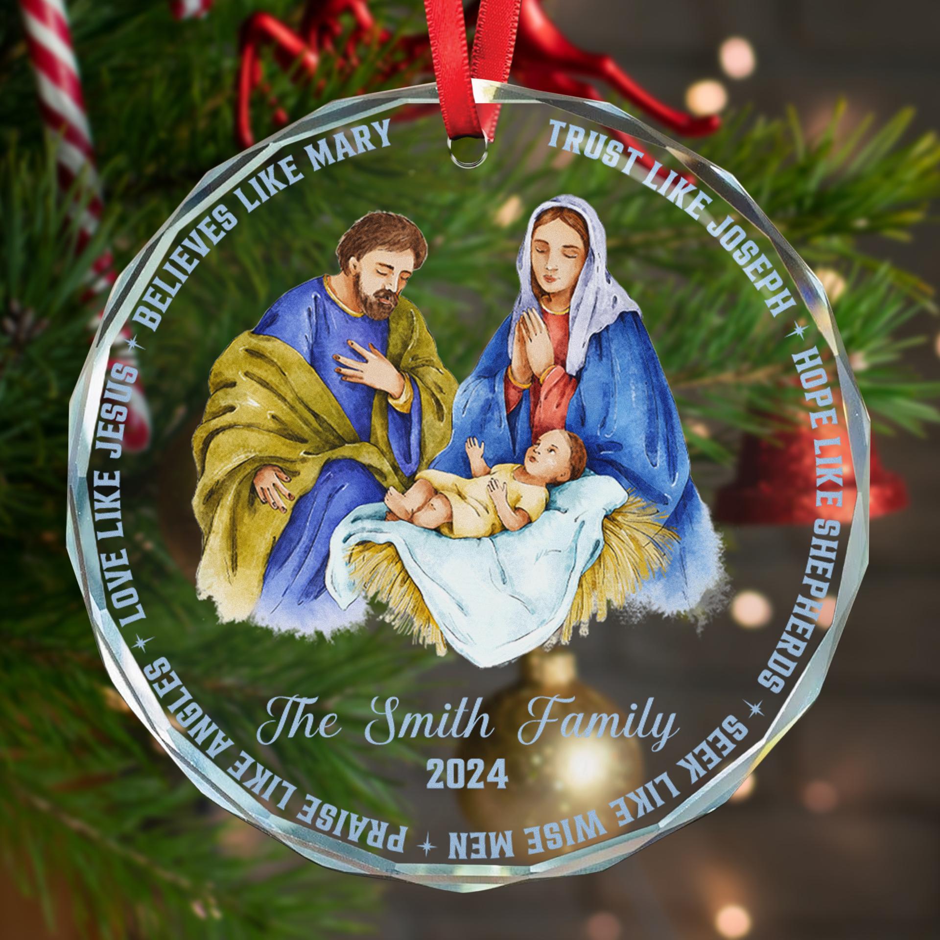 Personalized Nativity Glass Ornament for Christian Gifts | Blind Dropship, 1-Piece Minimum - Custom Glass Ornament Wholesale | MCDFL