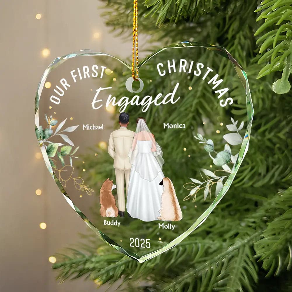 Personalized Mr & Mrs Christmas Heart Ornament | Blind Dropshipping, 1-Piece Minimum - Glass Ornament Detail | Wholesale POD Supplier | MCDFL