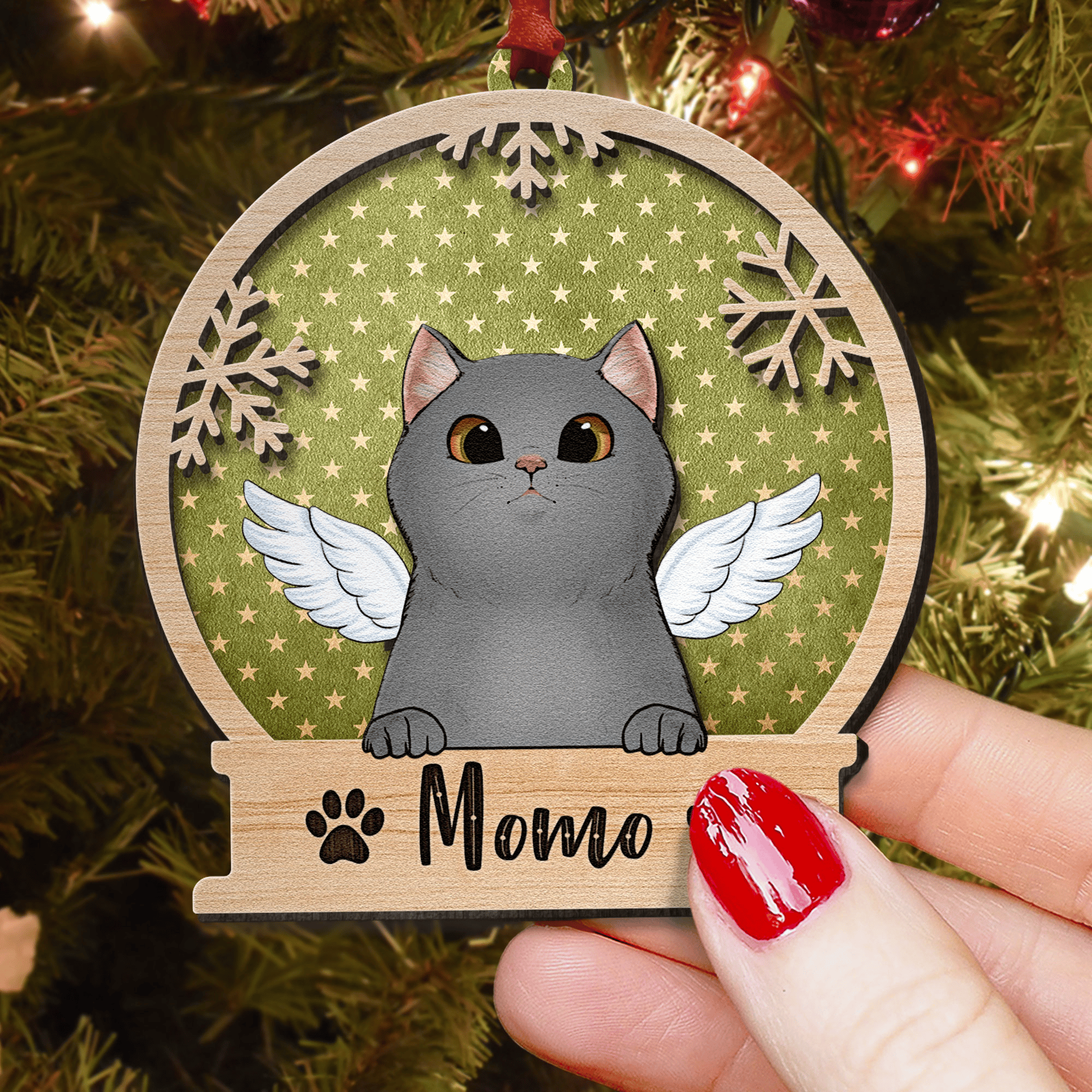 Peeking Cat Christmas Wooden Ornament | Custom 2-Layer, Dropship Ready - Wooden Ornament Detail | Wholesale POD Supplier | MCDFL