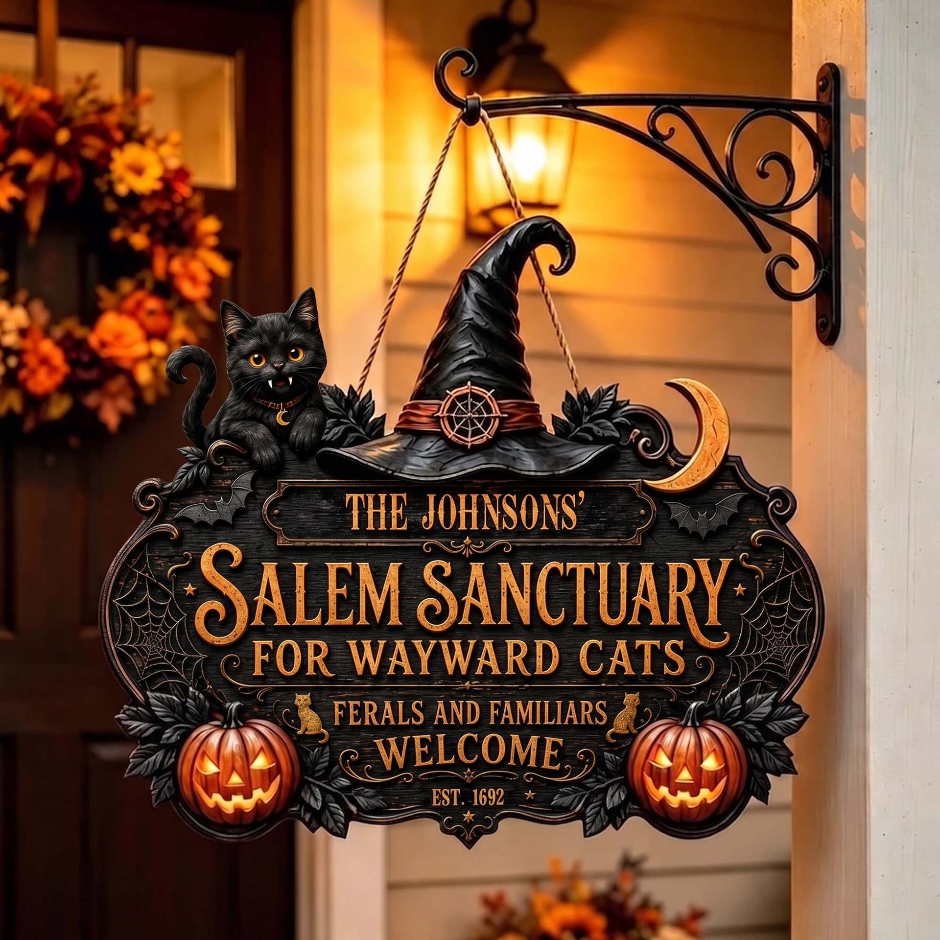 Whimsical Cat Sanctuary Halloween Wood Sign | POD Dropship, MOQ 1 Factory Direct - Wood Sign Detail | Wholesale POD Supplier | MCDFL