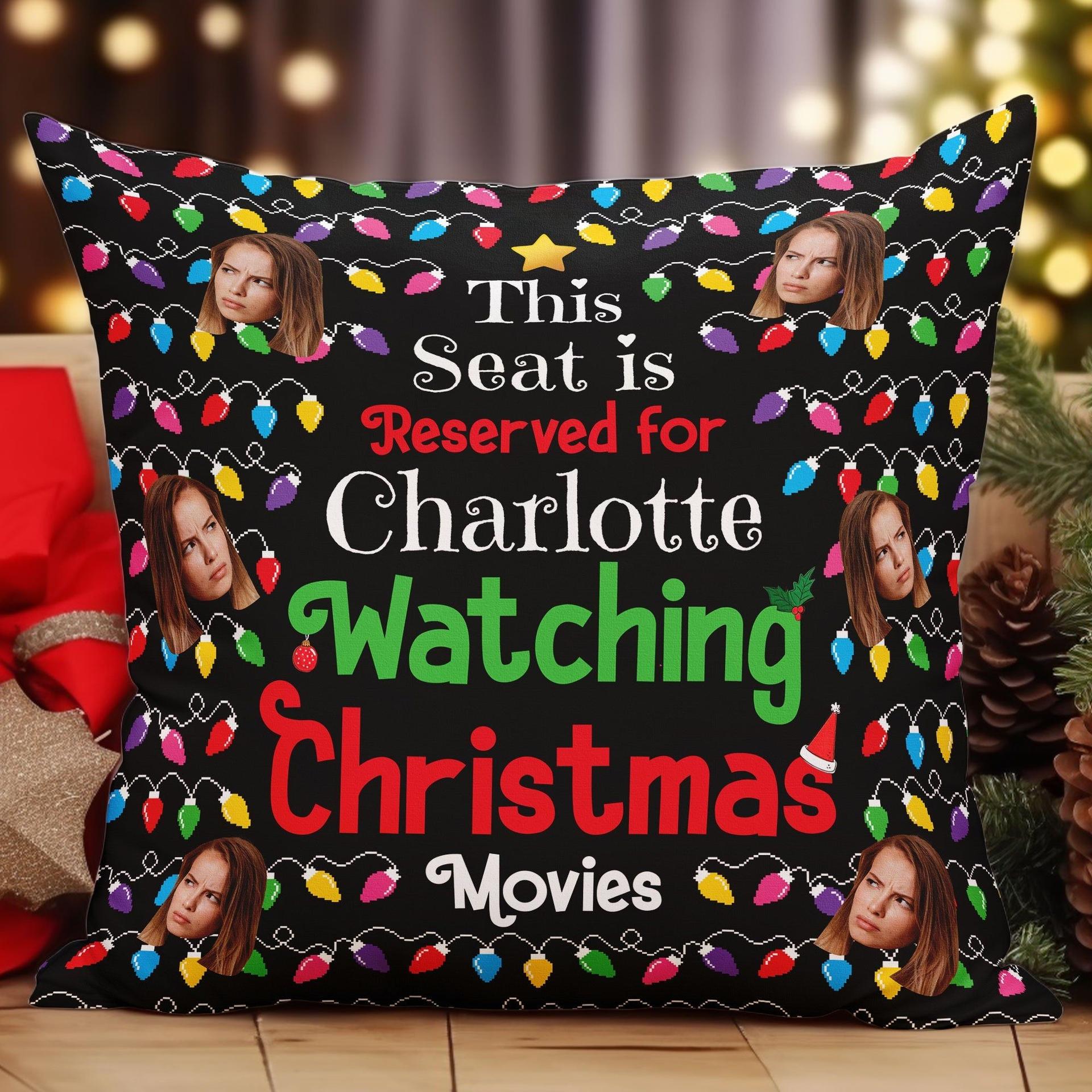 Custom Photo Seat Reserved Christmas Pillow | Dropship MOQ 1, Insert Included - Square Pillow Detail | Wholesale POD Supplier | MCDFL