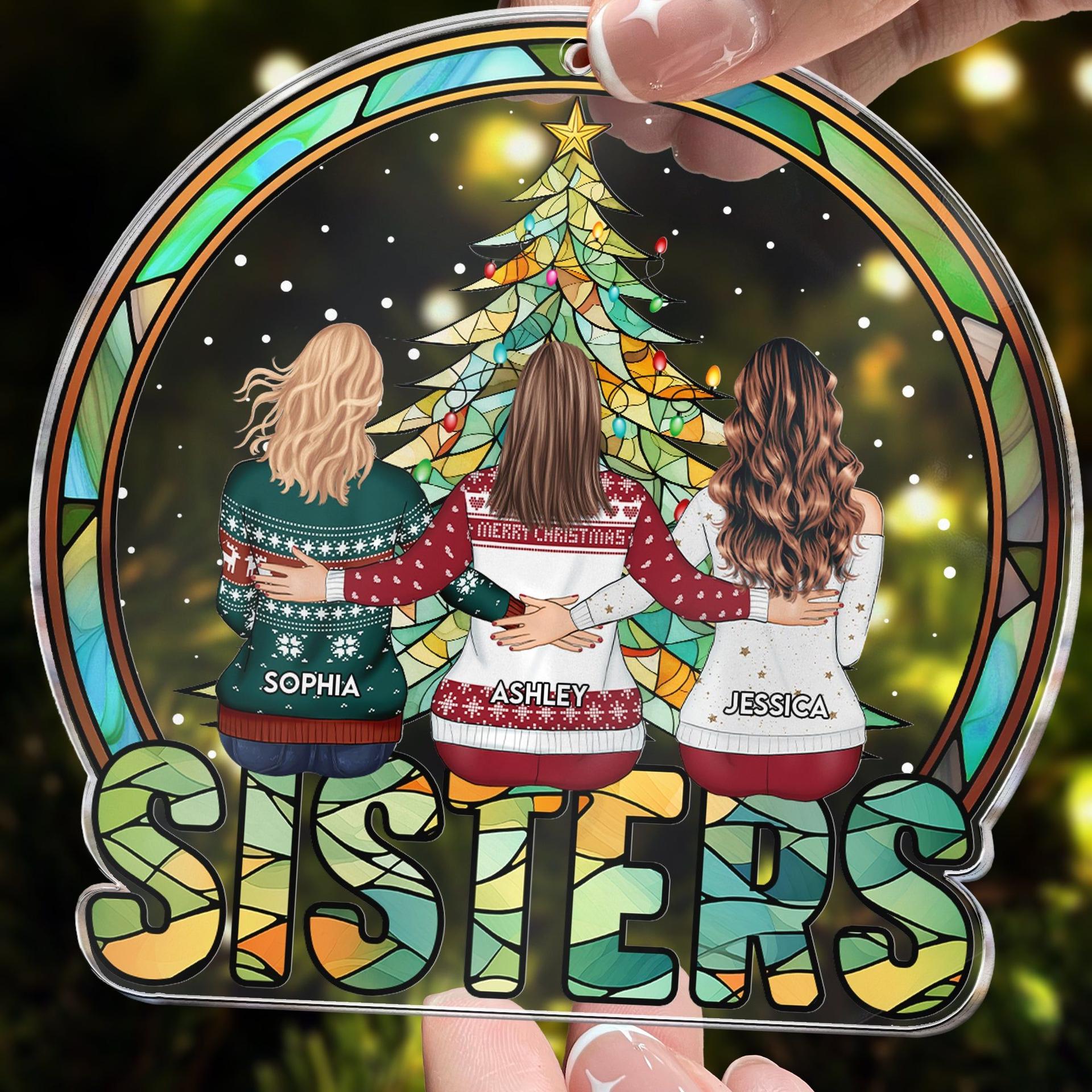 Sisters Christmas Acrylic Ornament | Custom Shaped, Dropship Ready, No Minimum - Acrylic Ornament Detail | Wholesale POD Supplier | MCDFL
