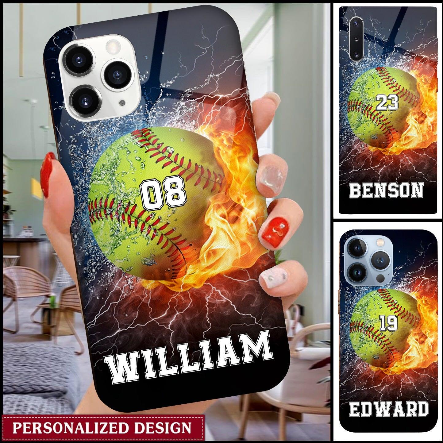 Personalized Glass Phone Case for Softball Players | Custom Print on Demand, 1-Piece Minimum - Custom Acrylic Glass Phone Case Wholesale | POD Dropship Supplier | MCDFL