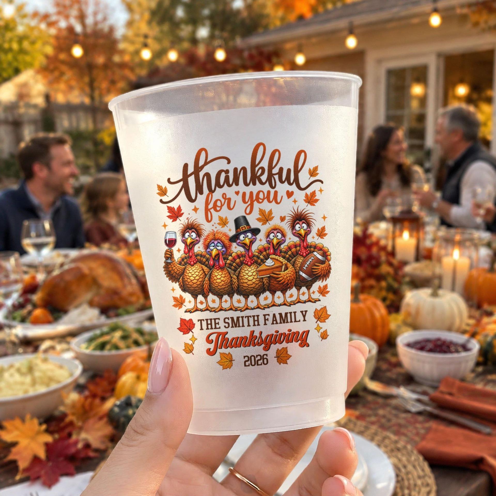 Personalized Thanksgiving Party Cups | Blind Dropship, Custom Print On Demand - Custom Frosted Cups High Quality View | MCDFL