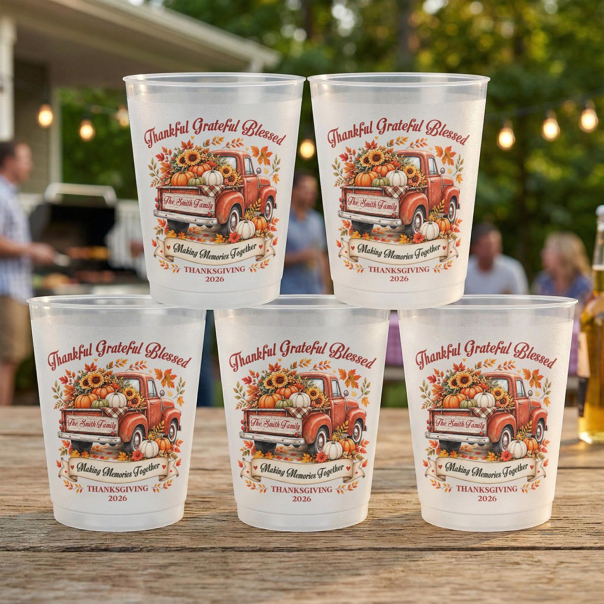 Personalized Thanksgiving Party Cups | POD Dropship, No Minimum Order - Custom Frosted Cups High Quality View | MCDFL