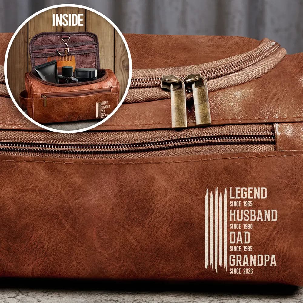 Personalized Leather Toiletry Bag for Dad | 1-Piece Minimum, Blind Dropship - Custom Leather Toiletry Bag Wholesale | POD Dropship Supplier | MCDFL