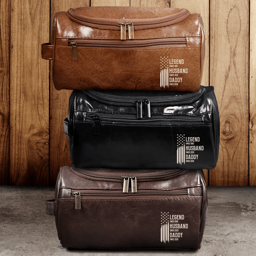 Personalized Leather Toiletry Bag for Dad | 1-Piece Minimum, Blind Dropship - Leather Toiletry Bag Detail | Wholesale POD Supplier | MCDFL