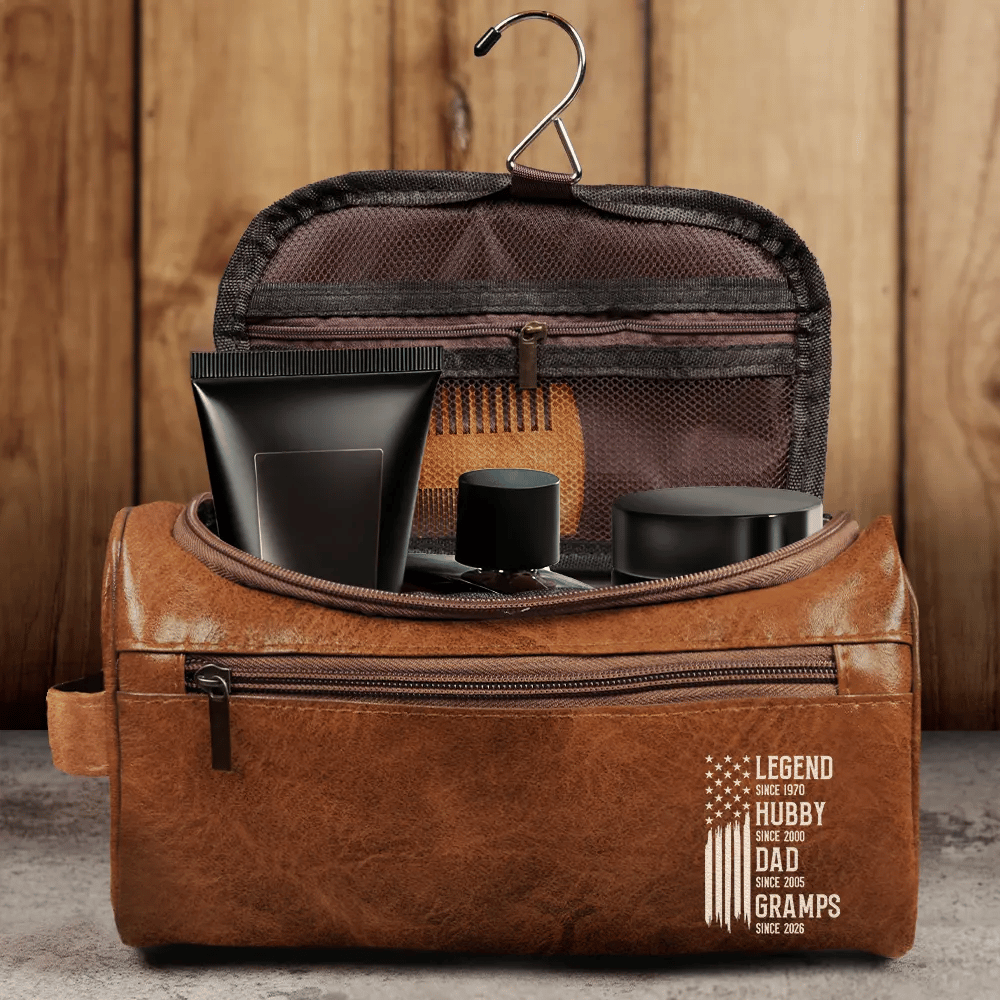 Personalized Leather Toiletry Bag for Dad | 1-Piece Minimum, Blind Dropship gallery thumbnail - Leather Toiletry Bag