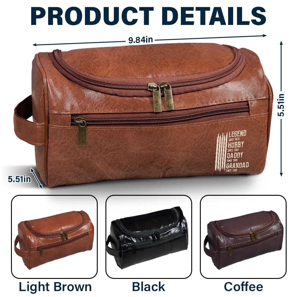 Personalized Leather Toiletry Bag for Dad | 1-Piece Minimum, Blind Dropship gallery thumbnail - Leather Toiletry Bag