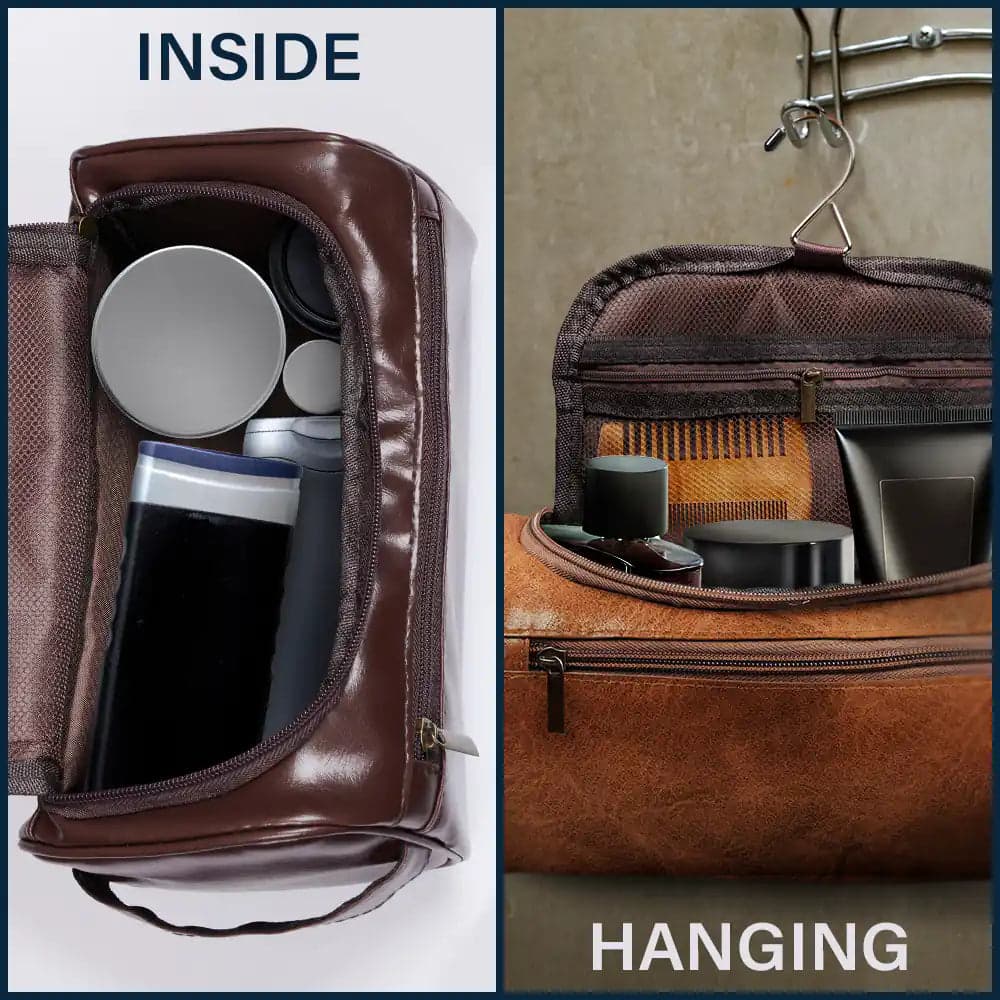 Personalized Leather Toiletry Bag for Dad | 1-Piece Minimum, Blind Dropship gallery thumbnail - Leather Toiletry Bag