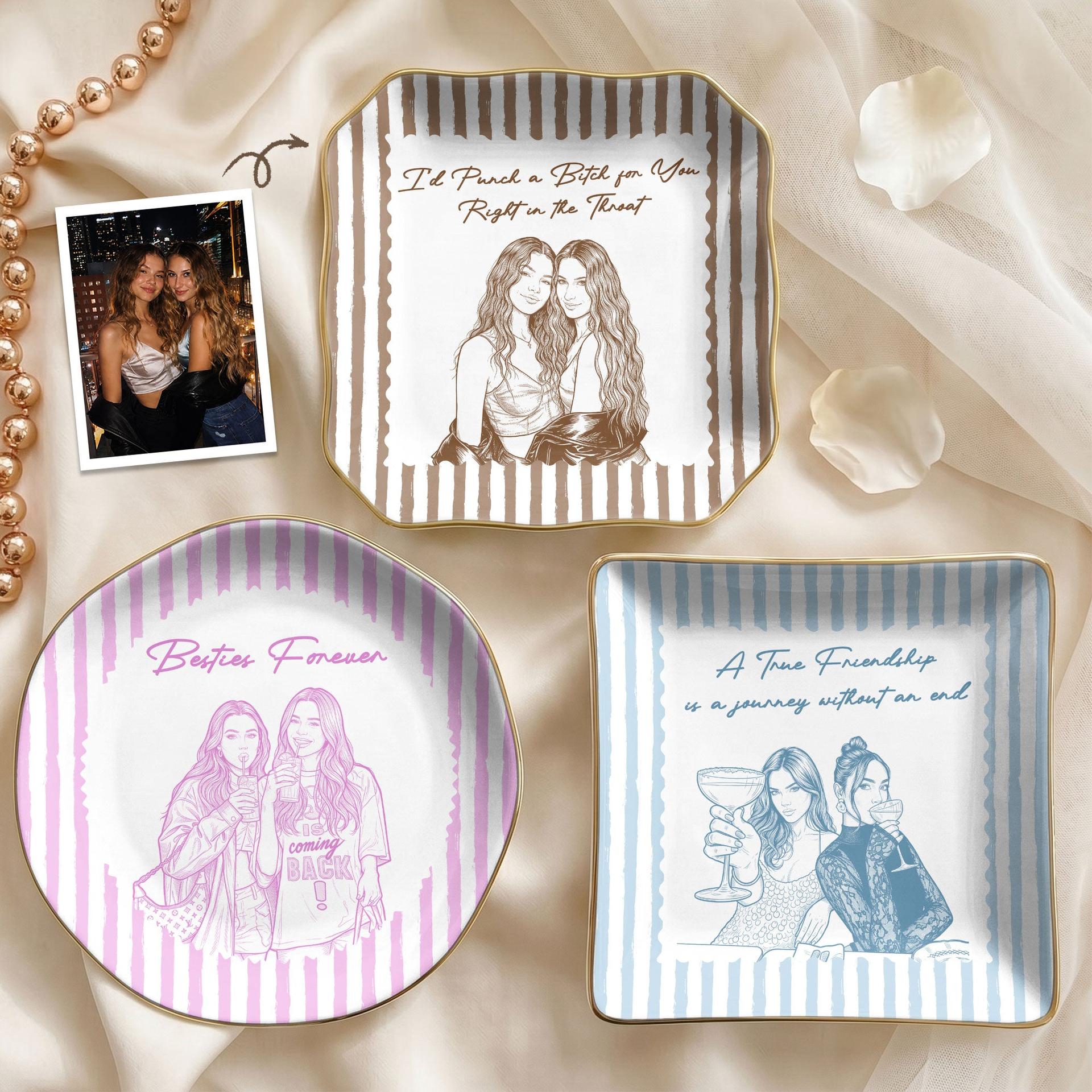 Custom Photo Jewelry Dish with Friendship Quote | POD Dropship, MOQ 1 - Custom Jewelry Dish Wholesale | MCDFL