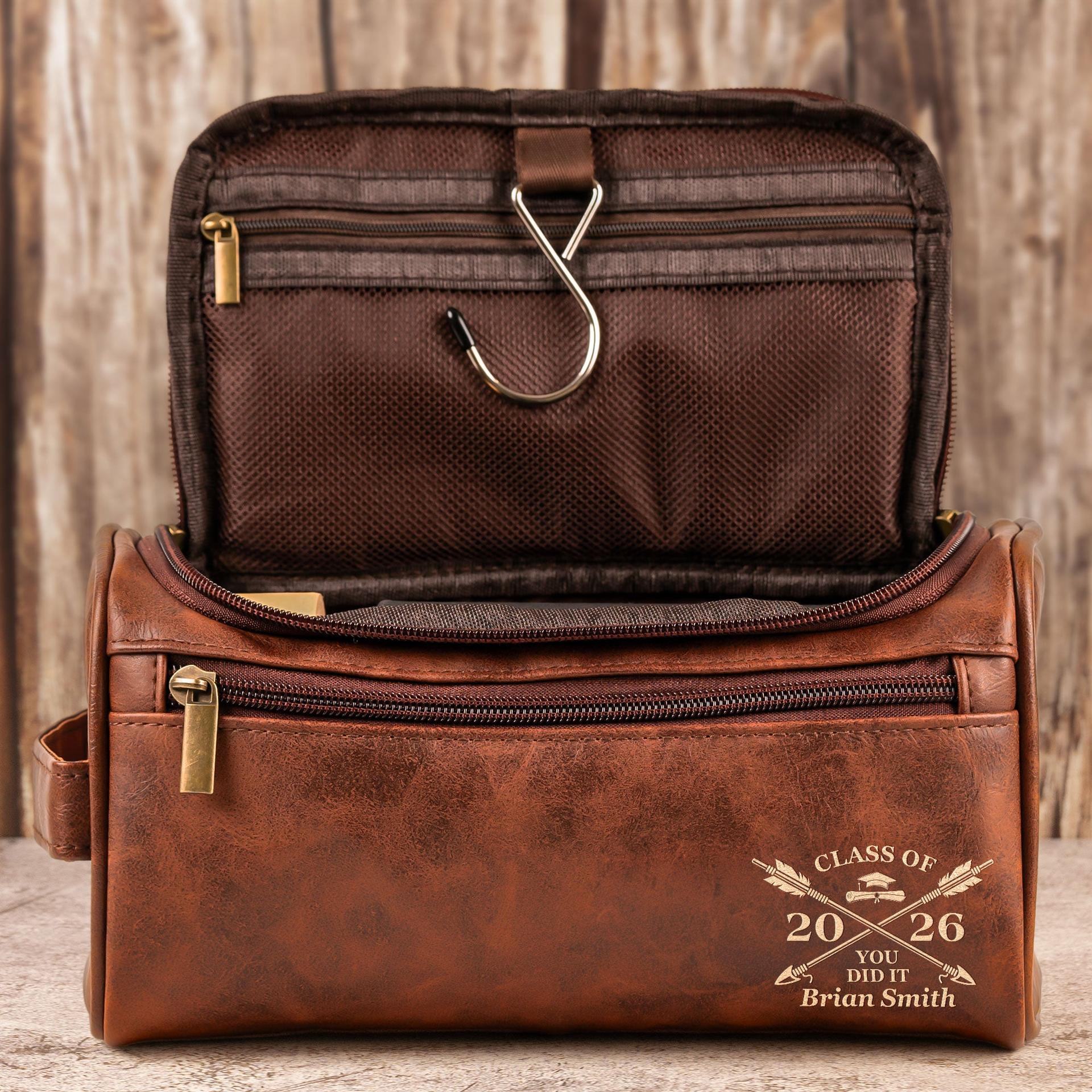 Personalized Leather Toiletry Bag for Grad | Blind Dropship, 1-Piece Minimum - Custom Leather Toiletry Bag Wholesale | MCDFL