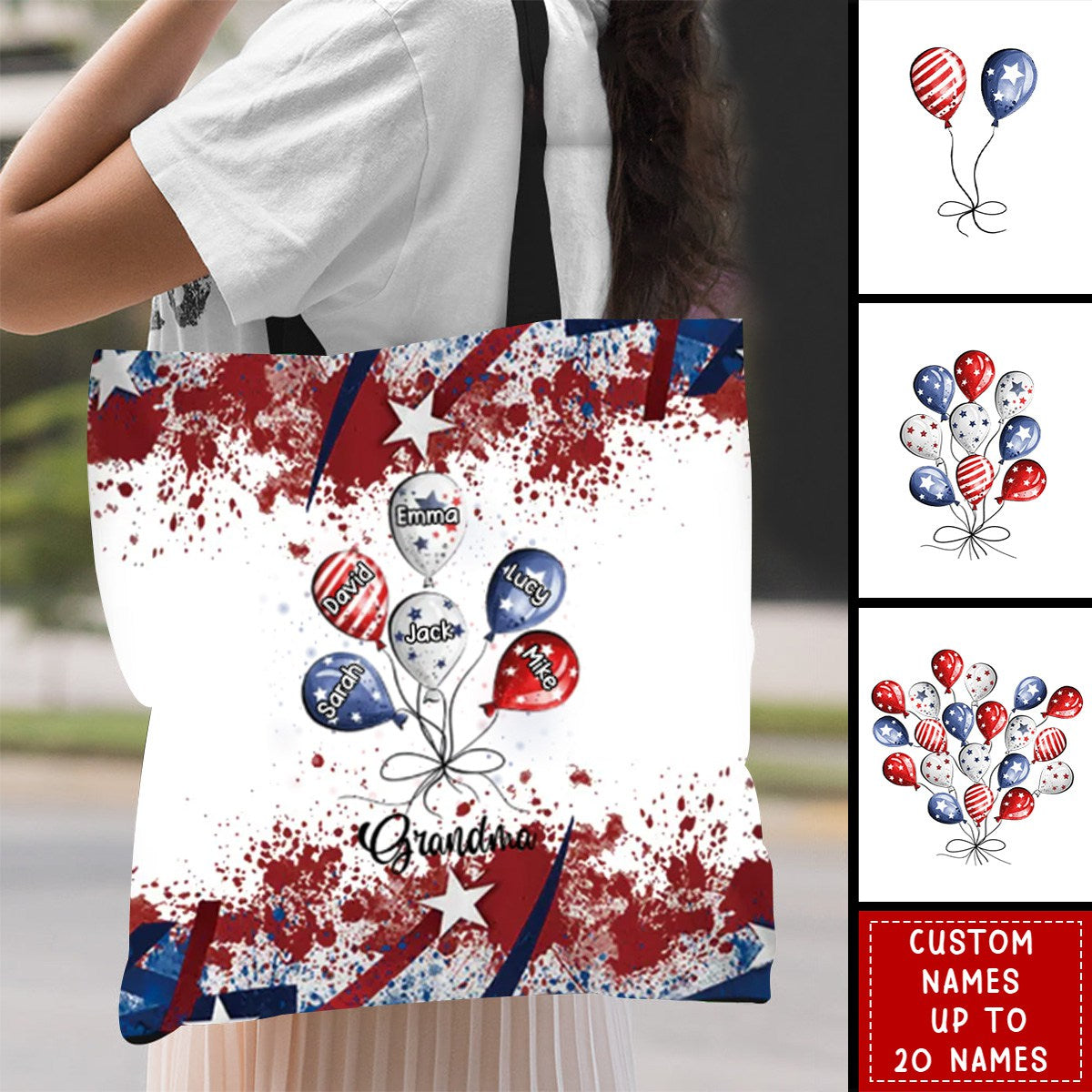 Patriotic 4th July Personalized Canvas Tote | Custom Print on Demand, MOQ 1 - Custom Tote Bag Wholesale | MCDFL