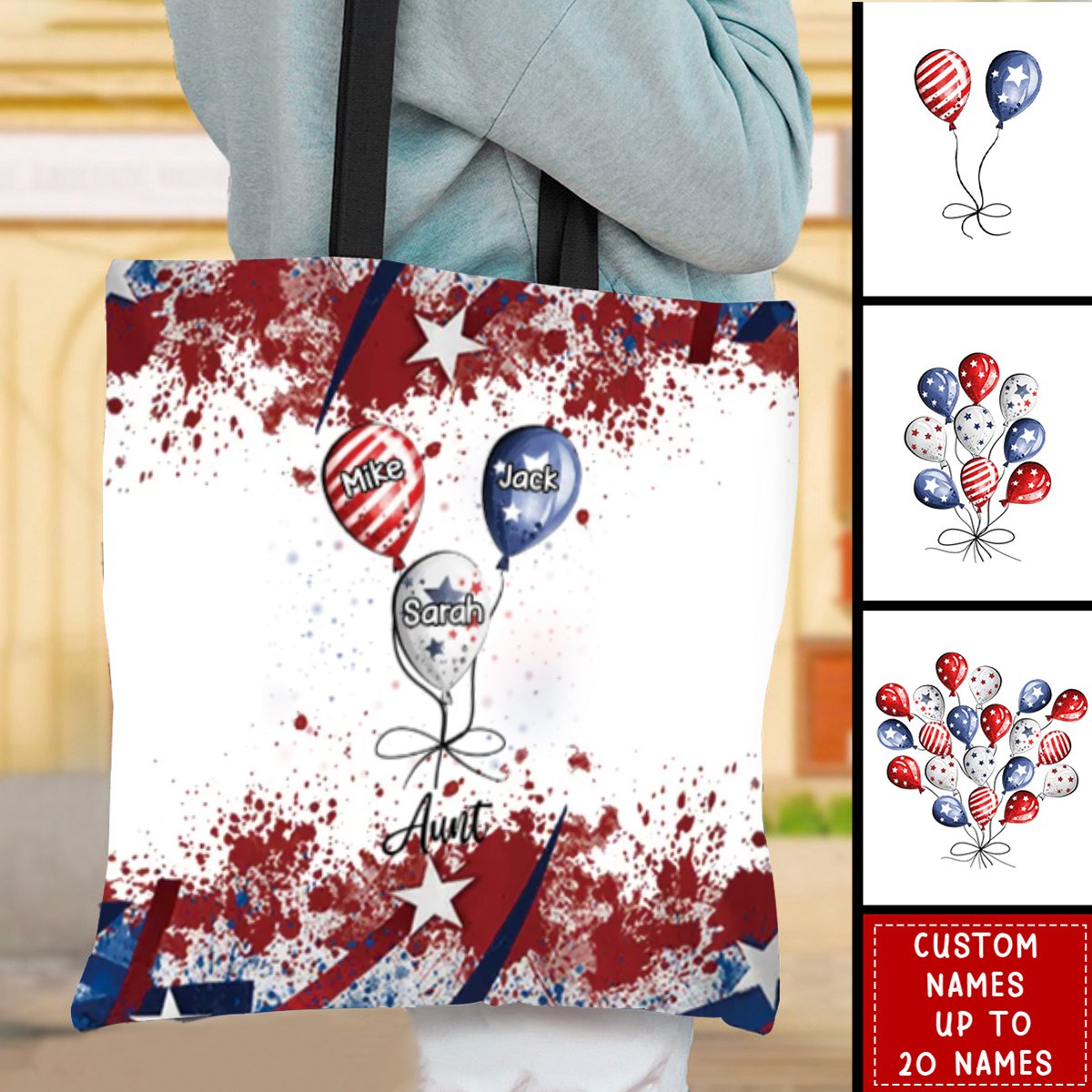 Patriotic 4th July Personalized Canvas Tote | Custom Print on Demand, MOQ 1 - Tote Bag Detail | Wholesale POD Supplier | MCDFL